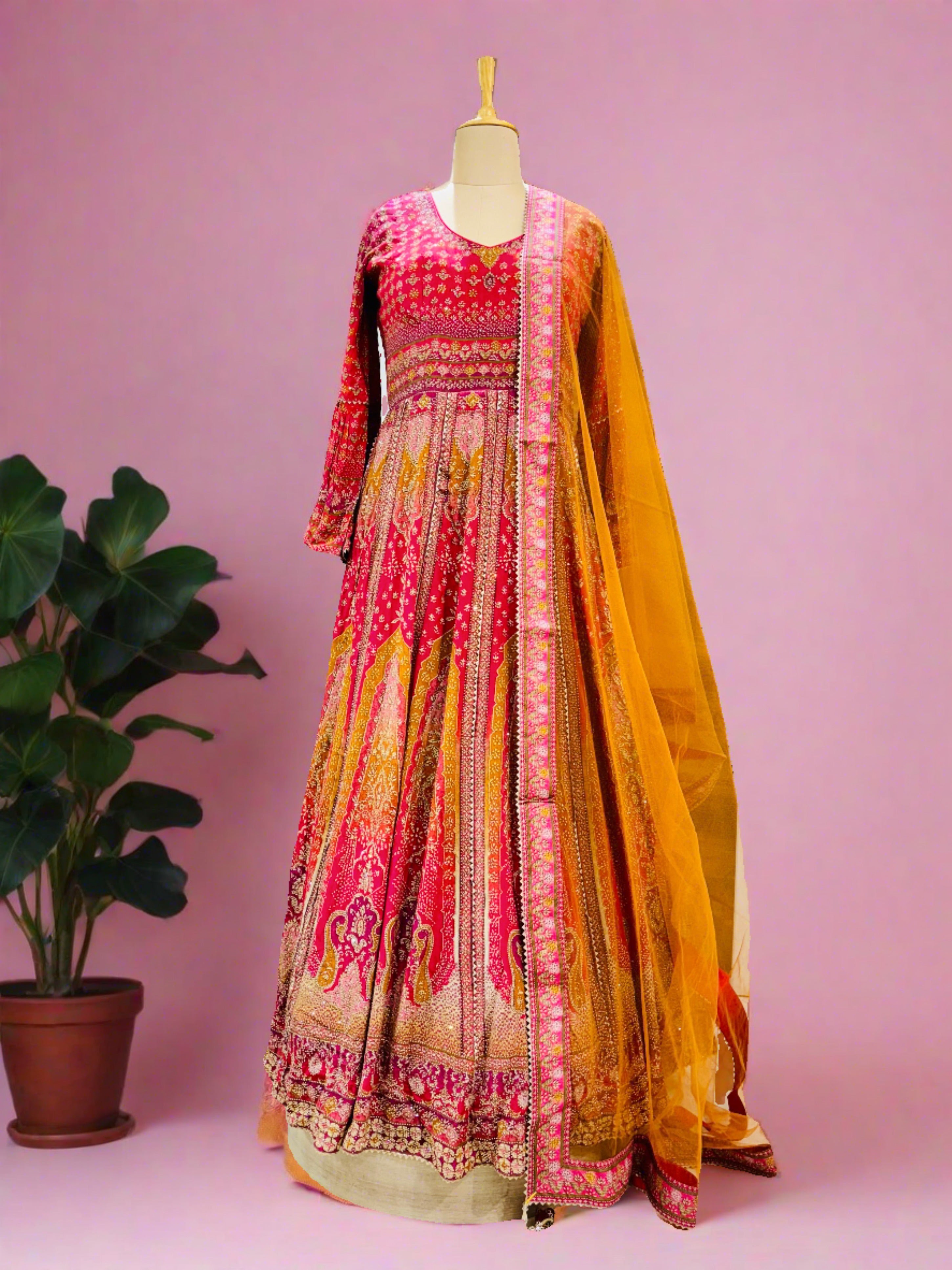 Shaded Pink Digital Print Silk Gown
