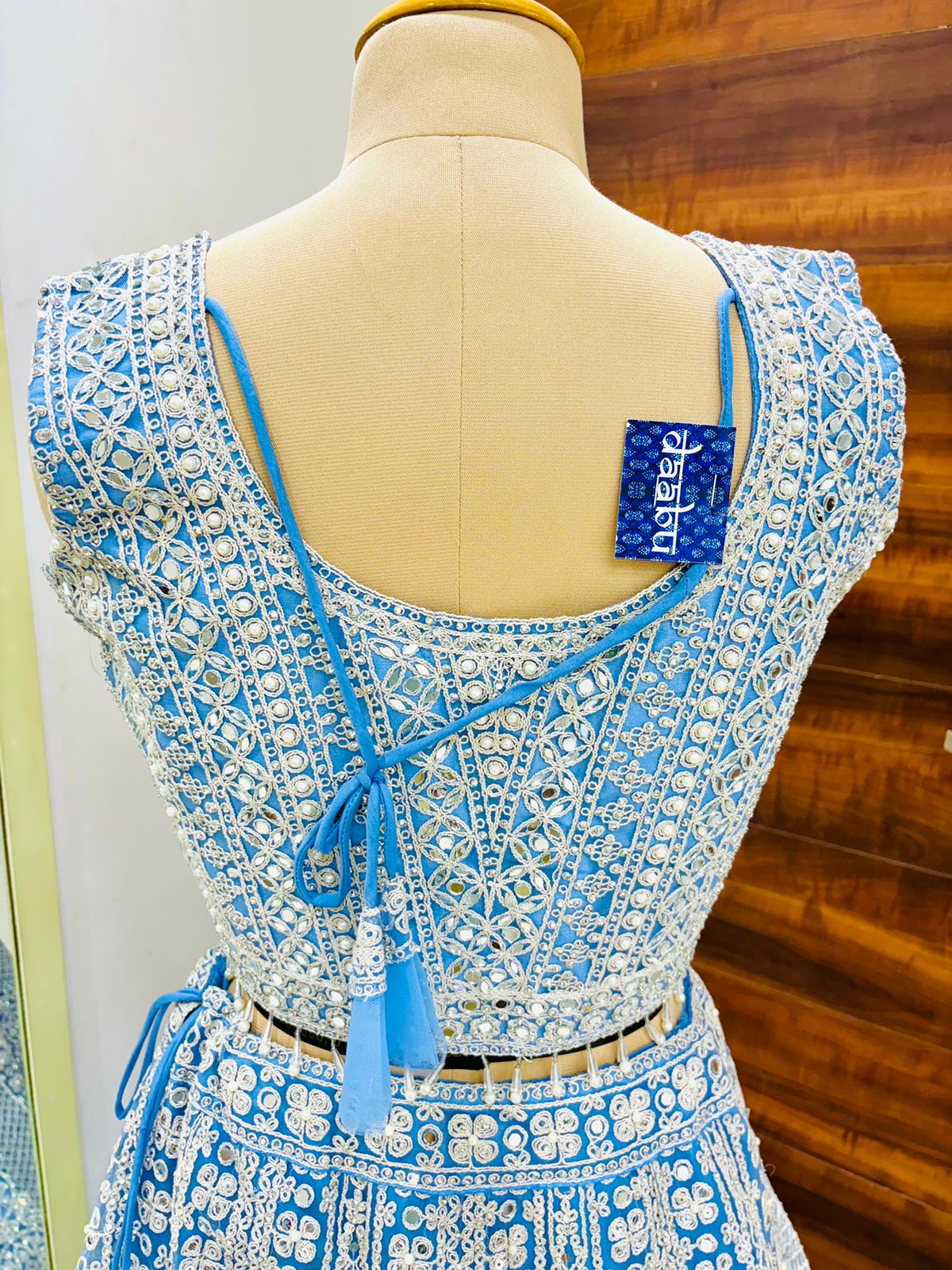 Light Blue Net Embroidered Lehenga