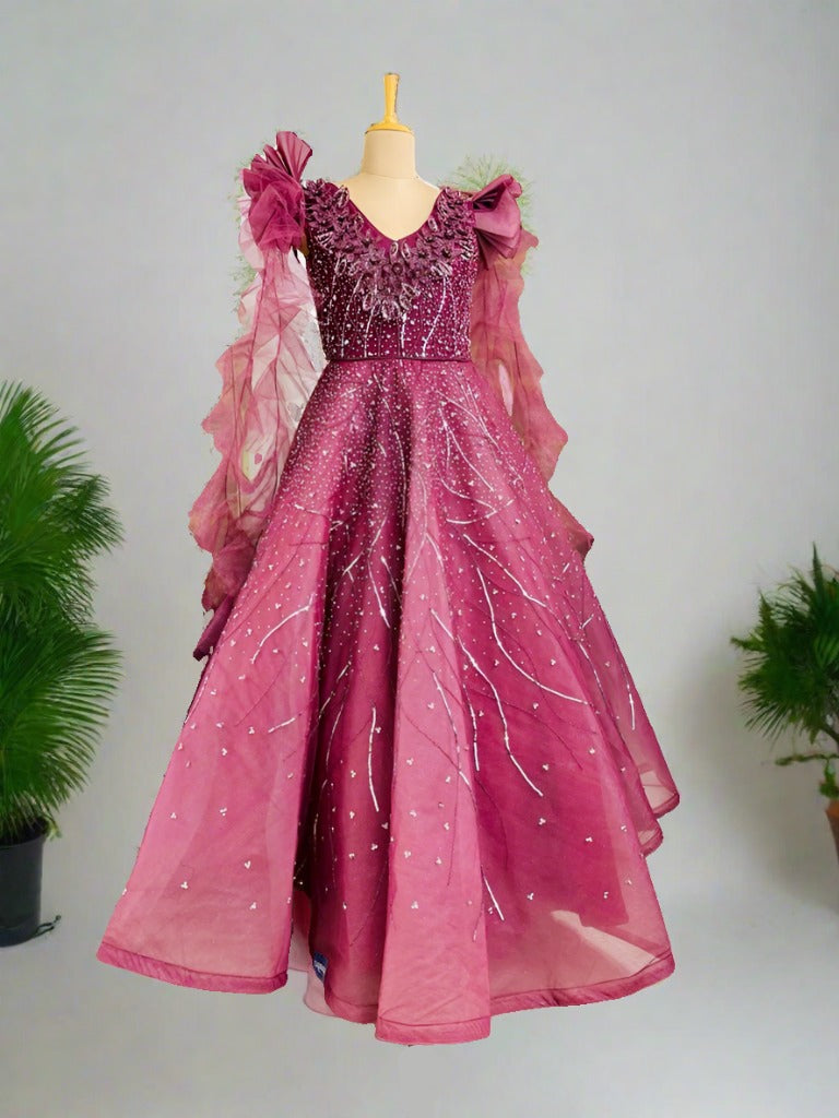 Salmon Pink Net Ball Gown