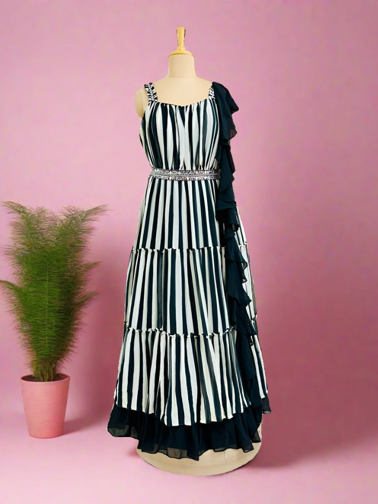 Black & White Georgette Designer Gown