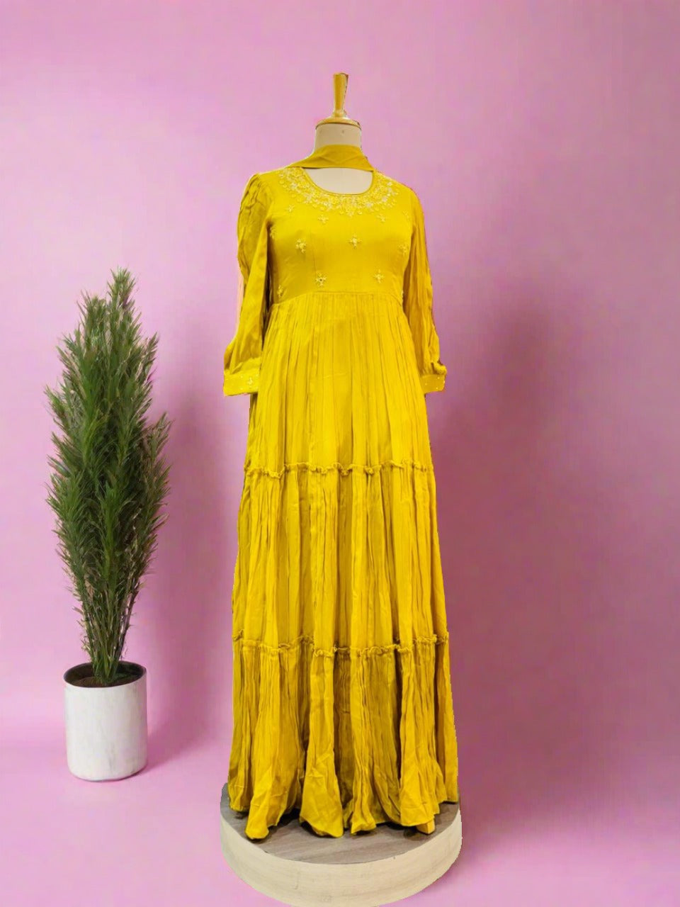 Yellow Chinnon Georgette Gown