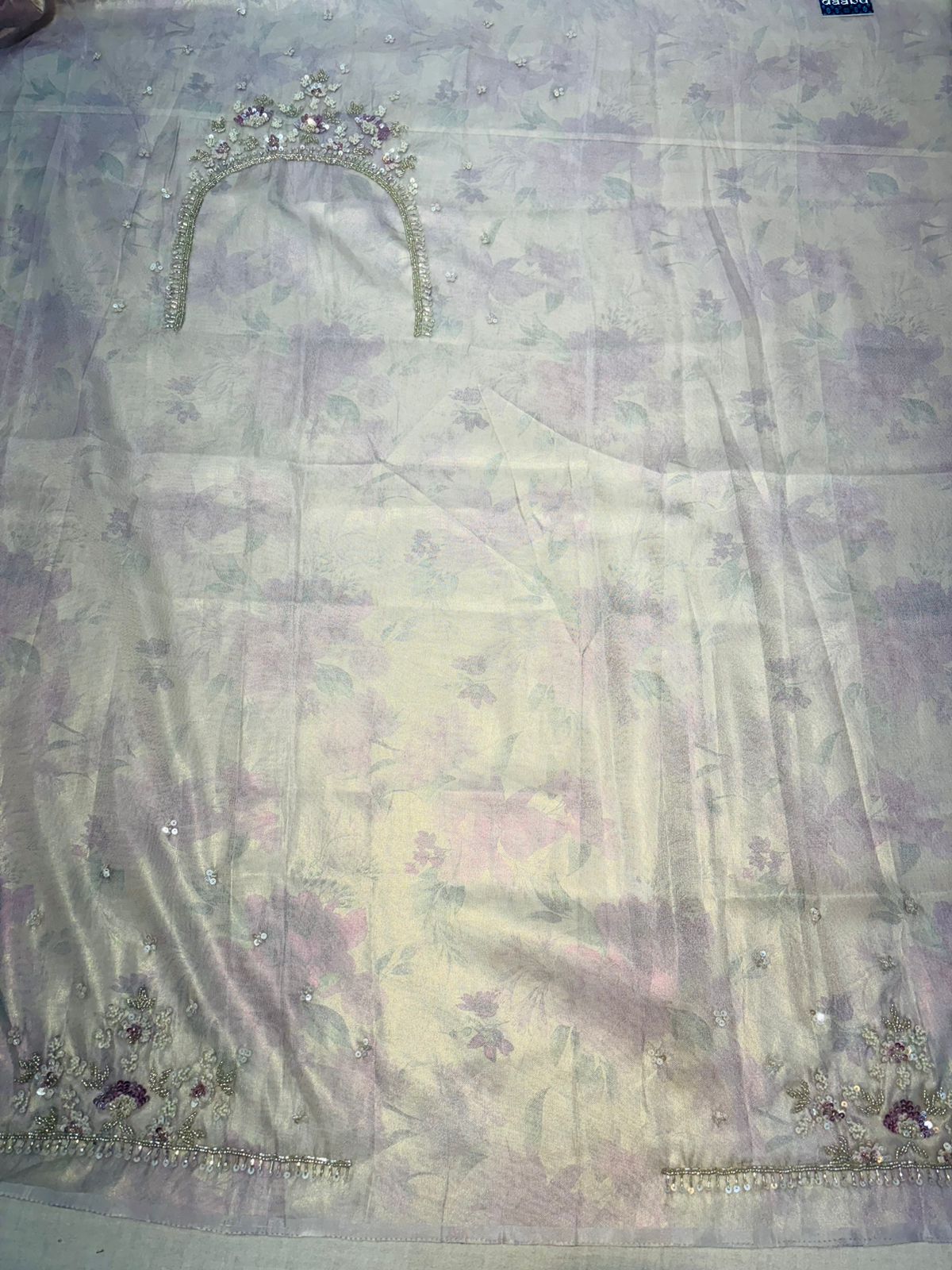 Light Purple Digital Printed Tissue Designer Saree