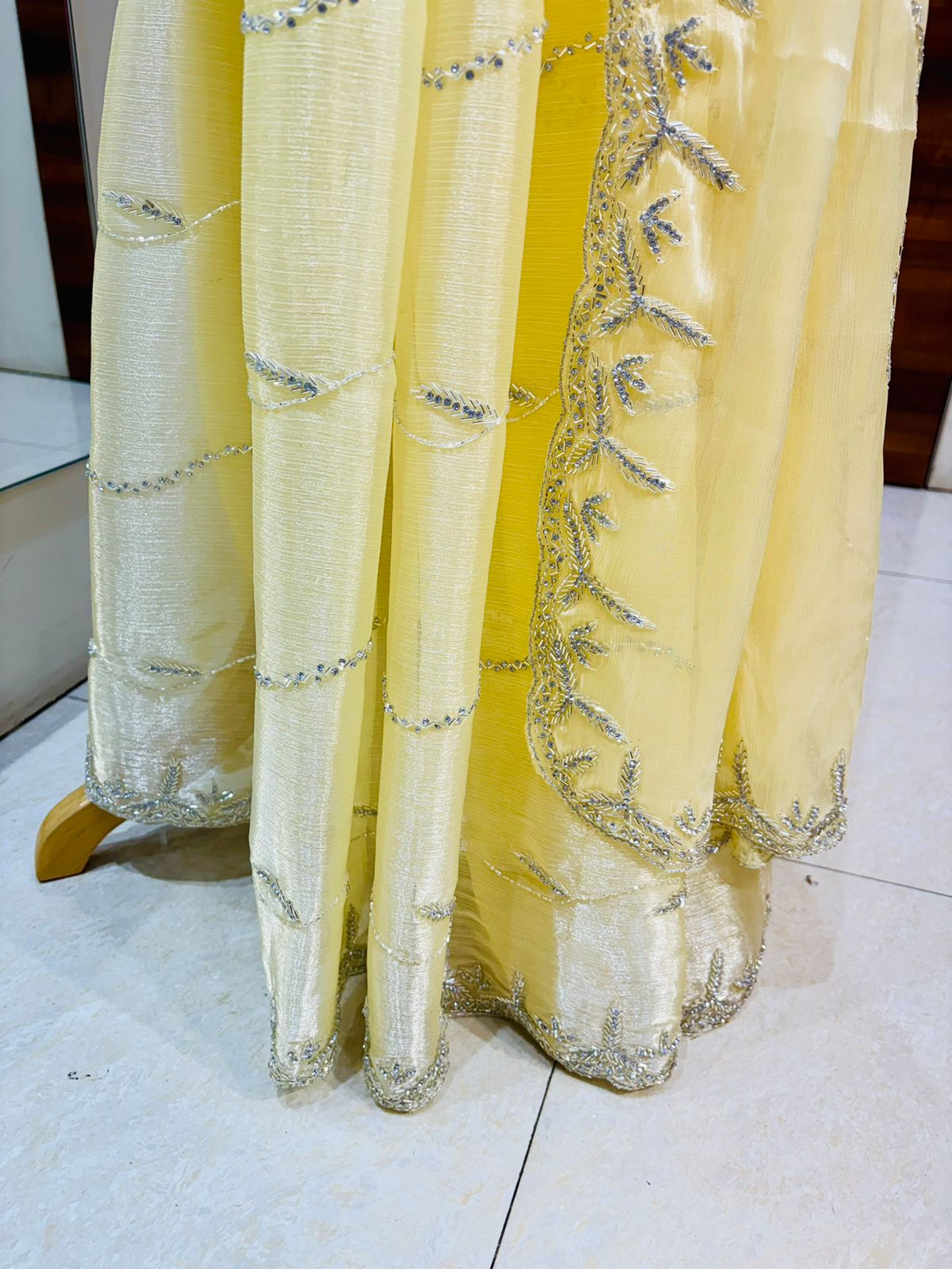 Light Yellow Tissue Organza Designer Saree