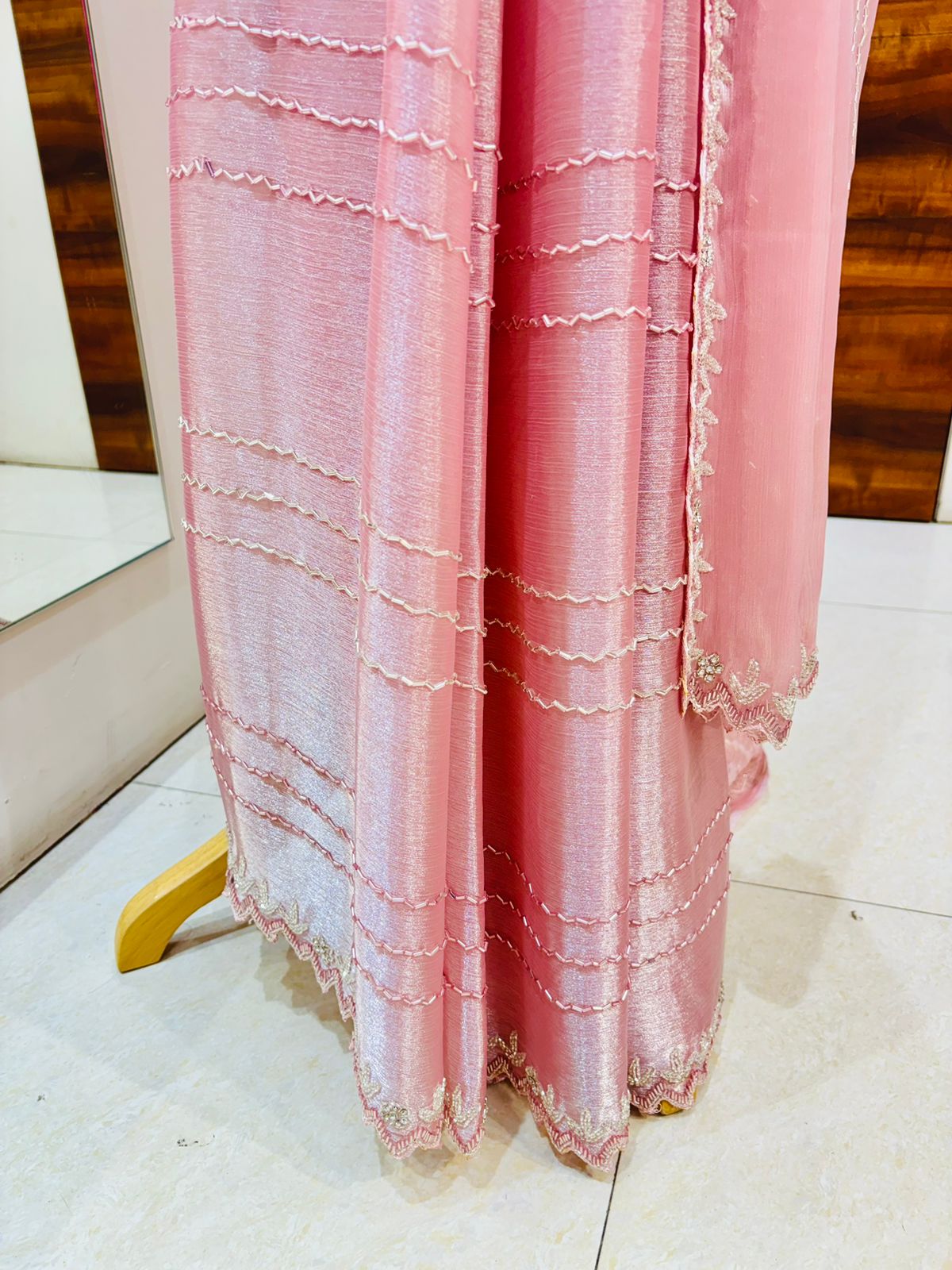 Light Pink Tissue Organza Designer Saree