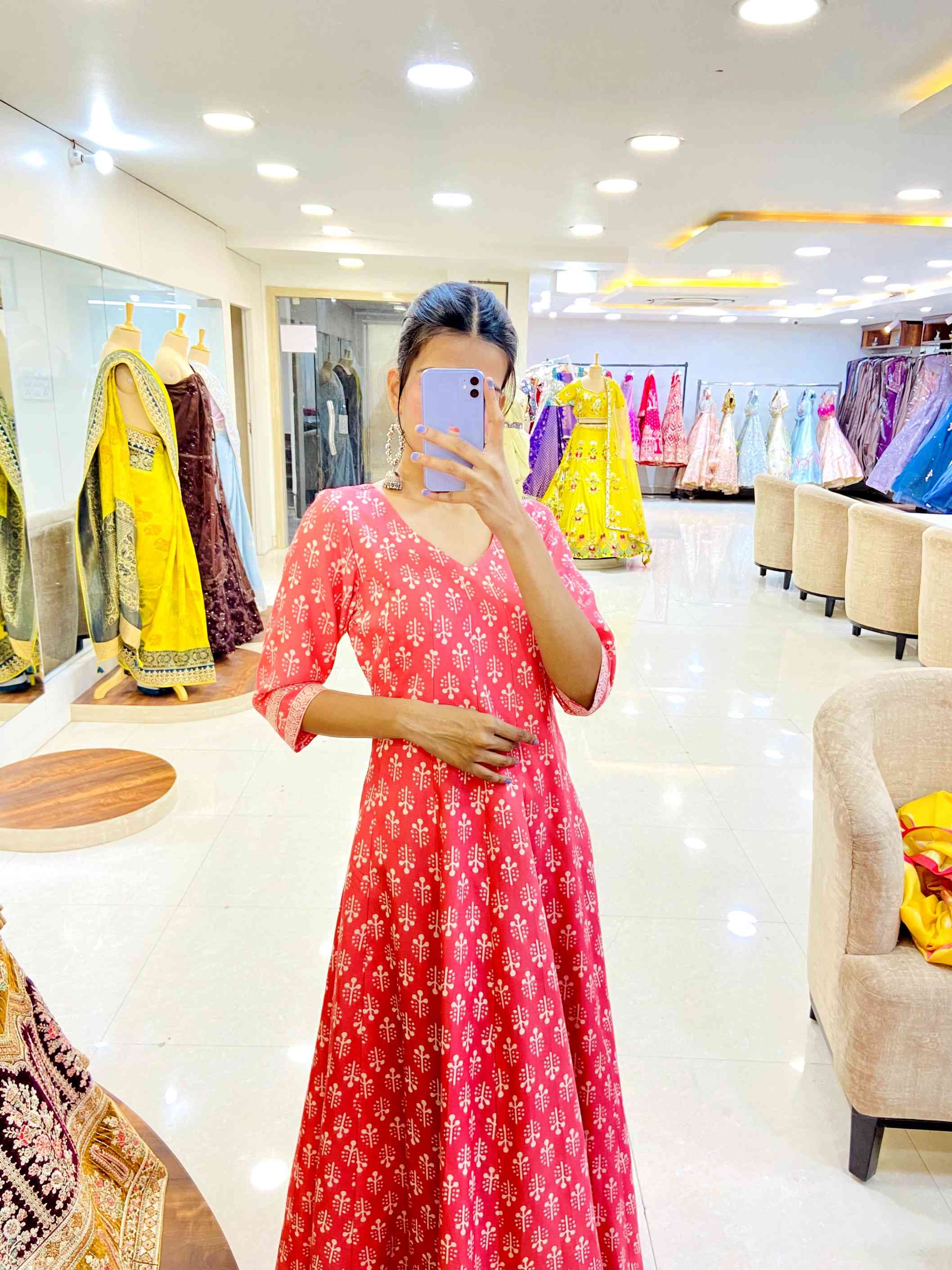 Light Pink Hand Block Muslin Gown - Daabu Jaipur