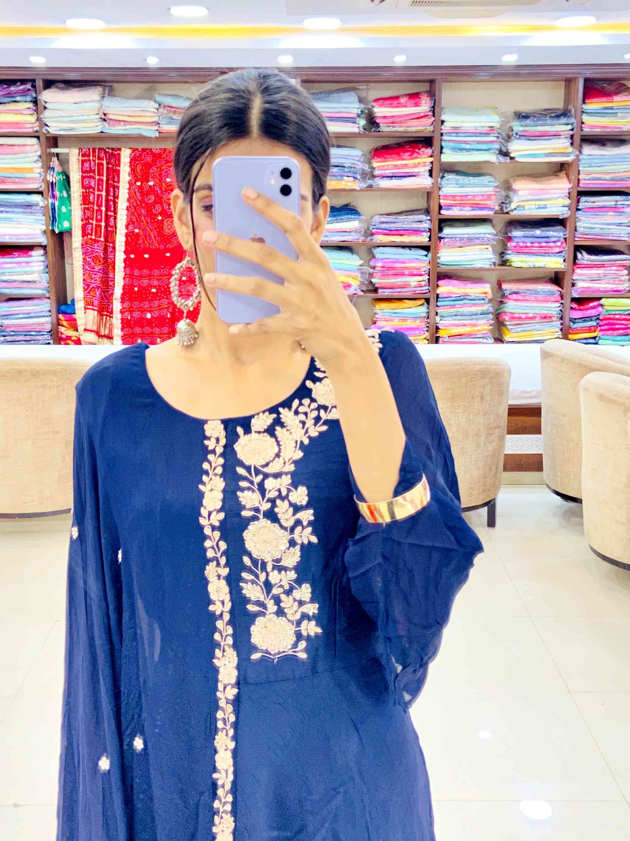 Blue Georgette Gown - Daabu Jaipur