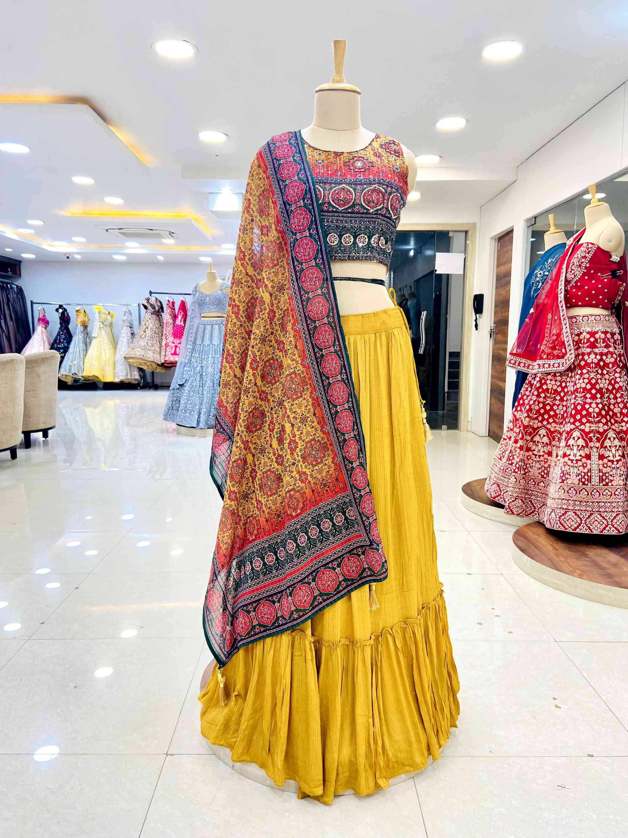 Yellow Georgette Designer Lehenga - Daabu Jaipur