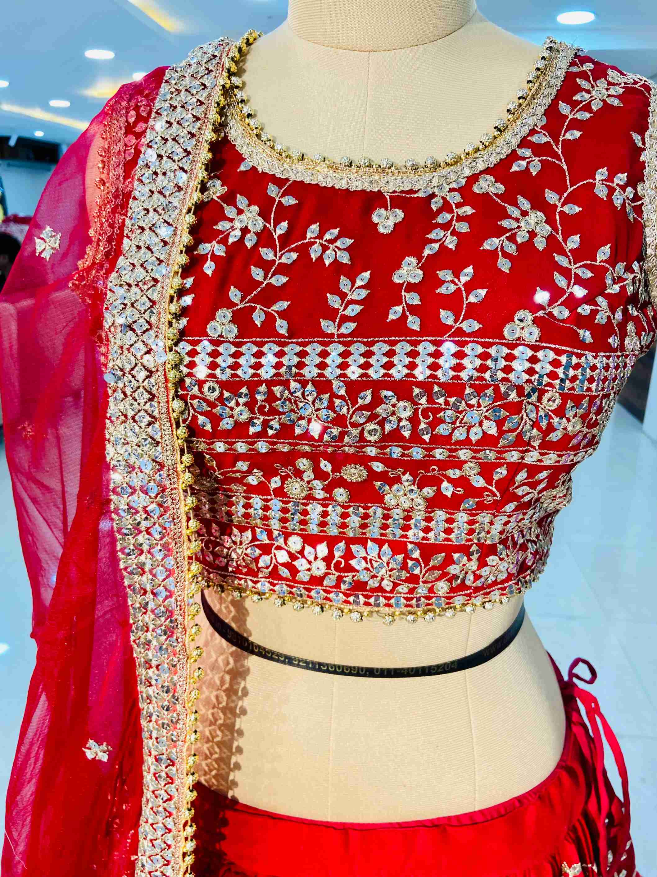 Dark Red Georgette Designer Lehenga - Daabu Jaipur