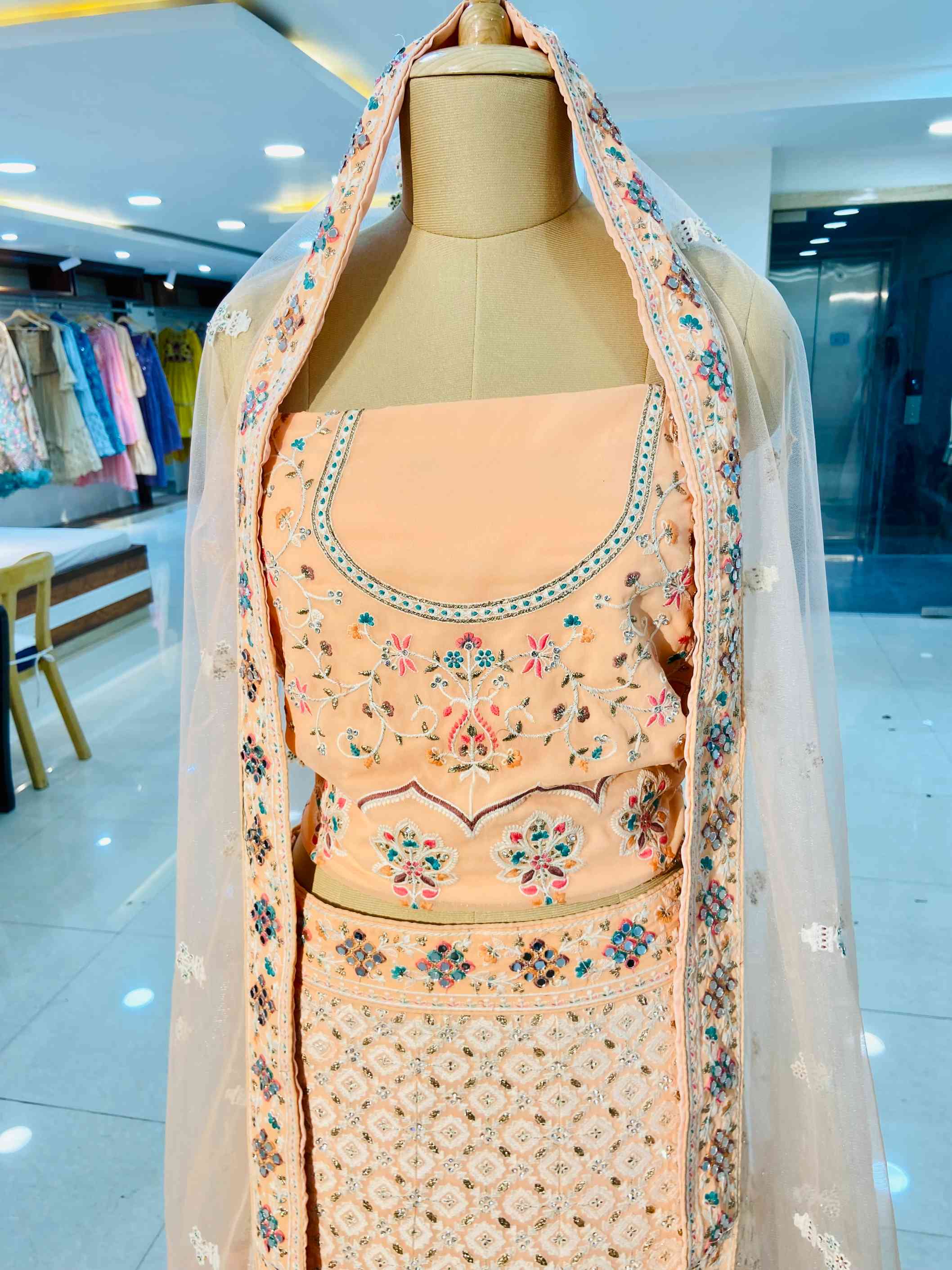 Baby Pink Georgette Designer Heavy Designer Semi Bridal Lehenga - Daabu Jaipur