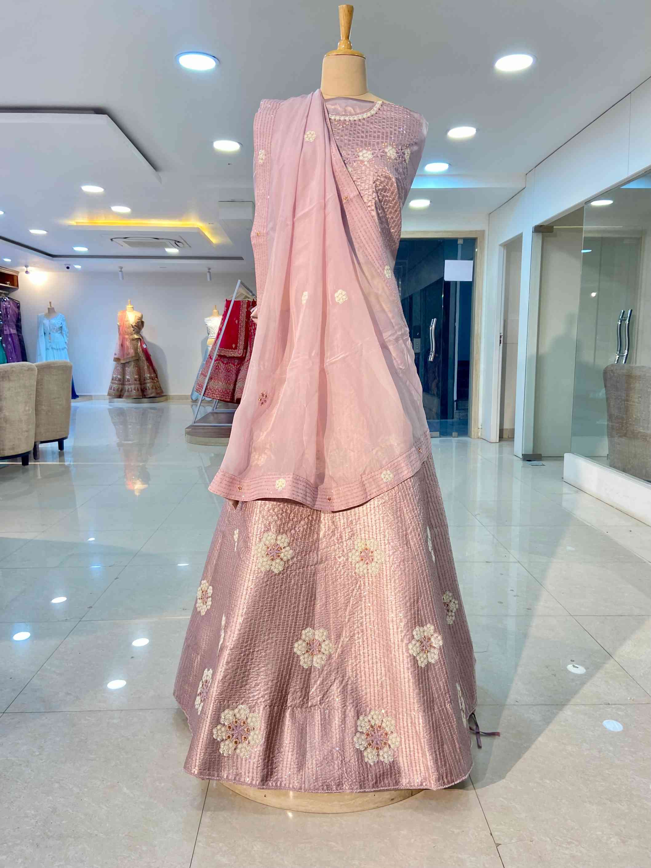 Pink Crepe Silk Designer Lehenga - Daabu Jaipur