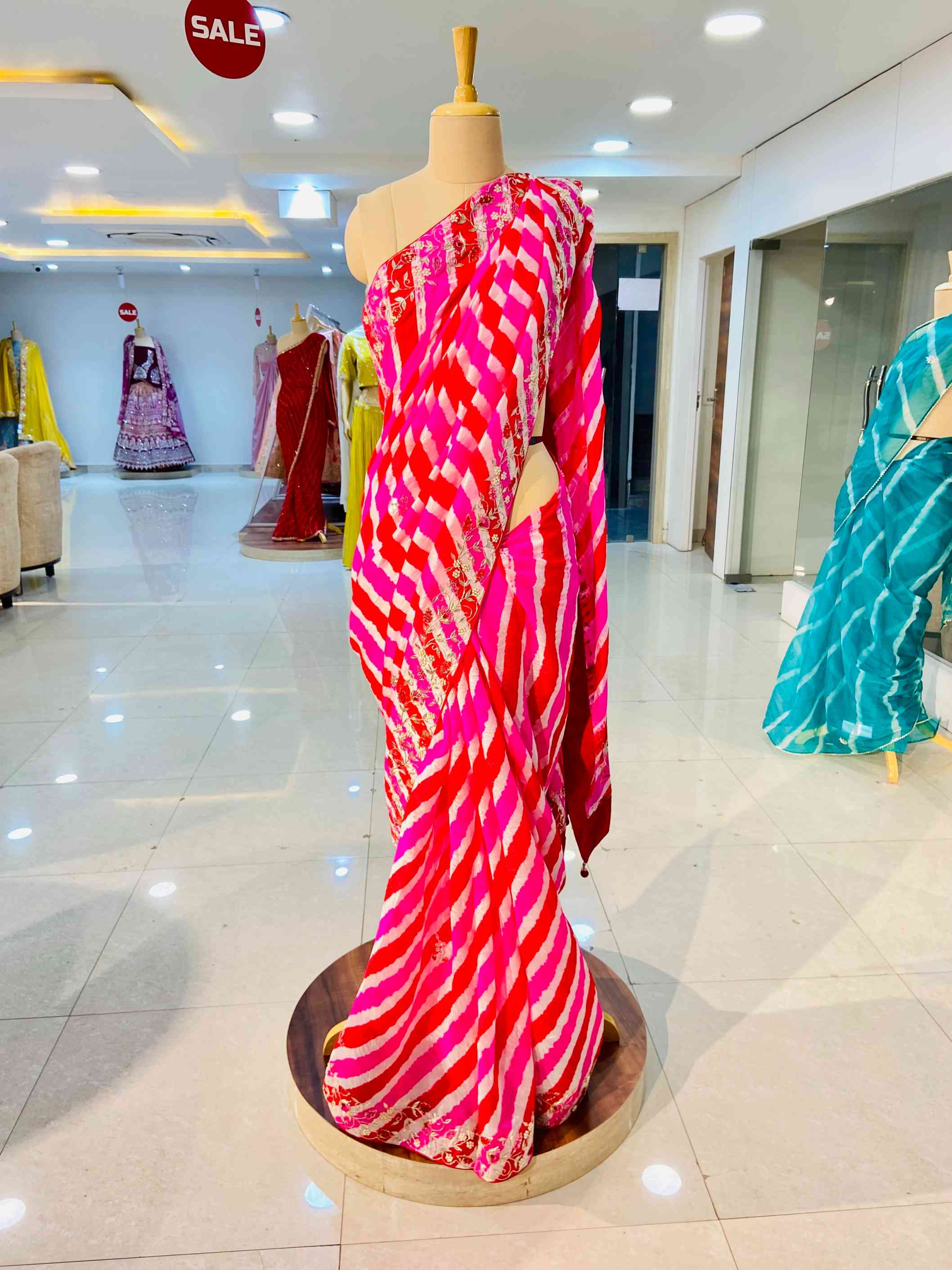 Pure Silk Leheriya Saree - Daabu Jaipur