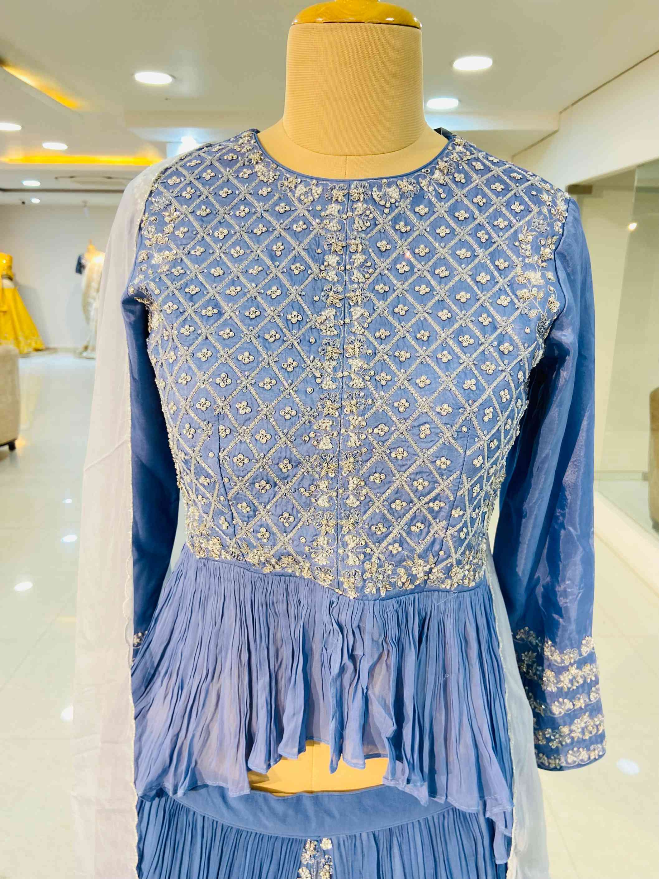 Sky Blue Georgette Skirt Top - Daabu Jaipur