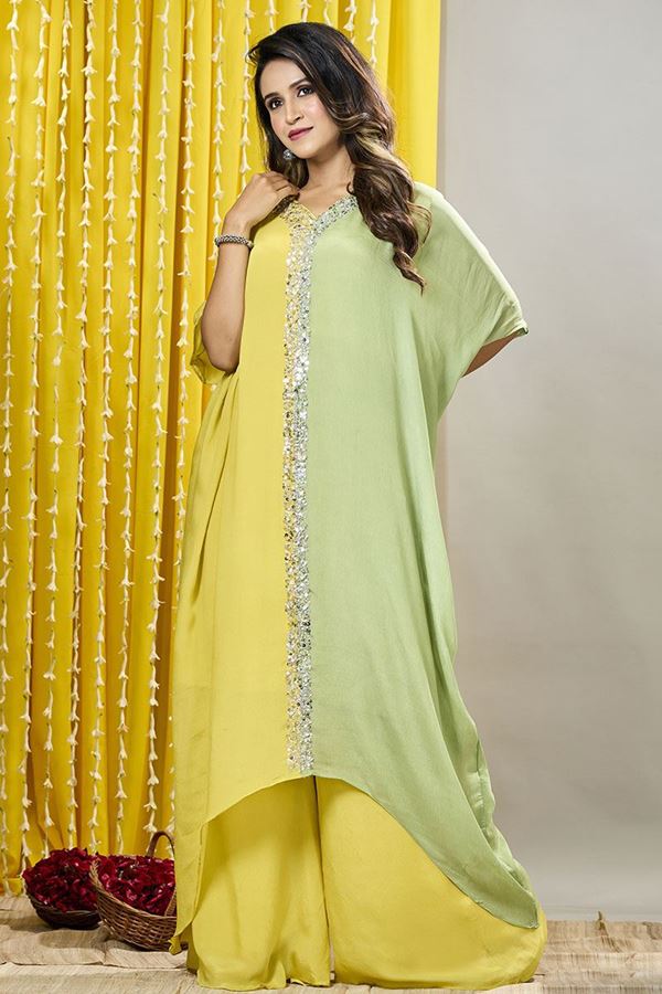 Yellow & Green Premium Georgette Kaftan Set