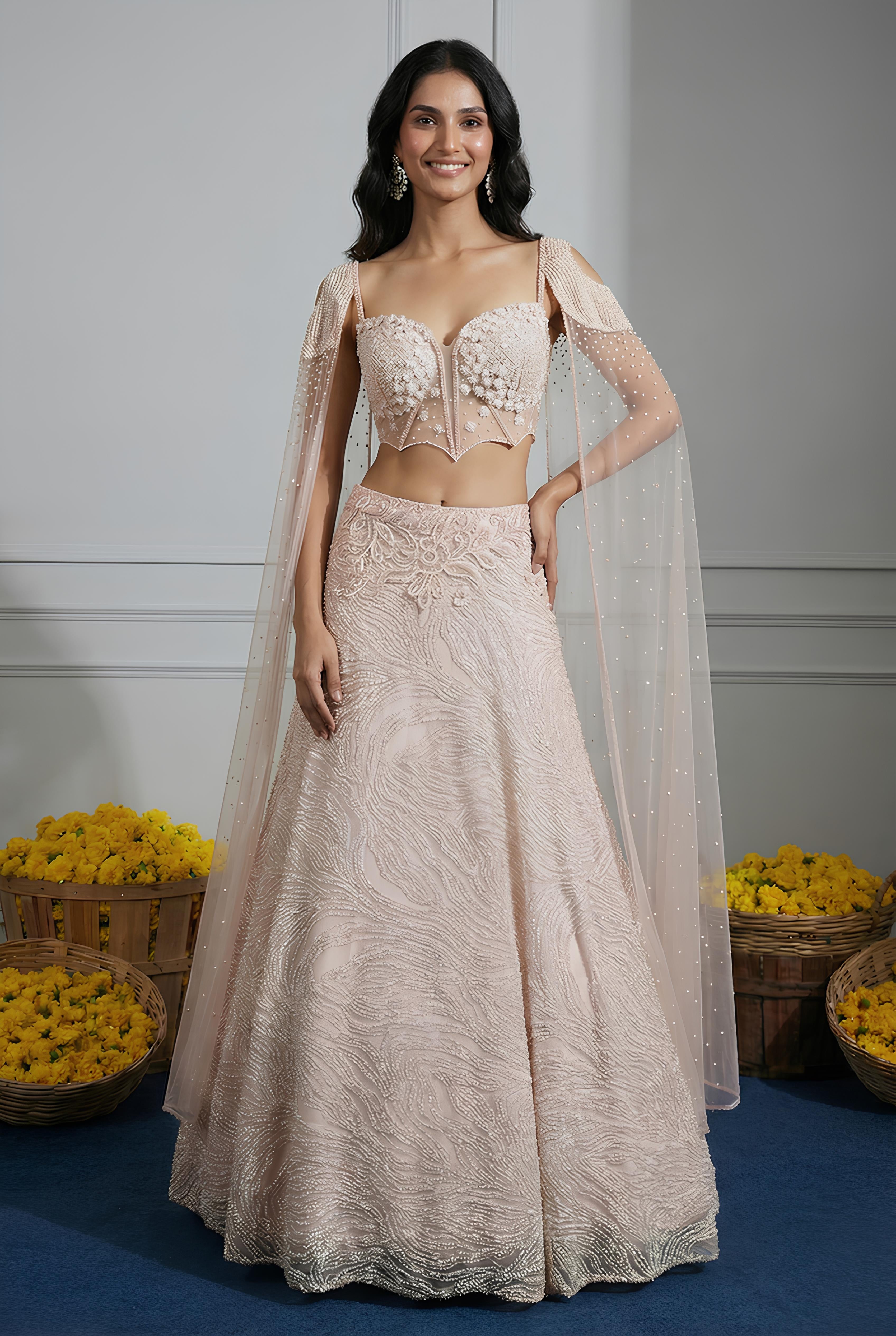 Light Peach Embroidered Designer Lehenga