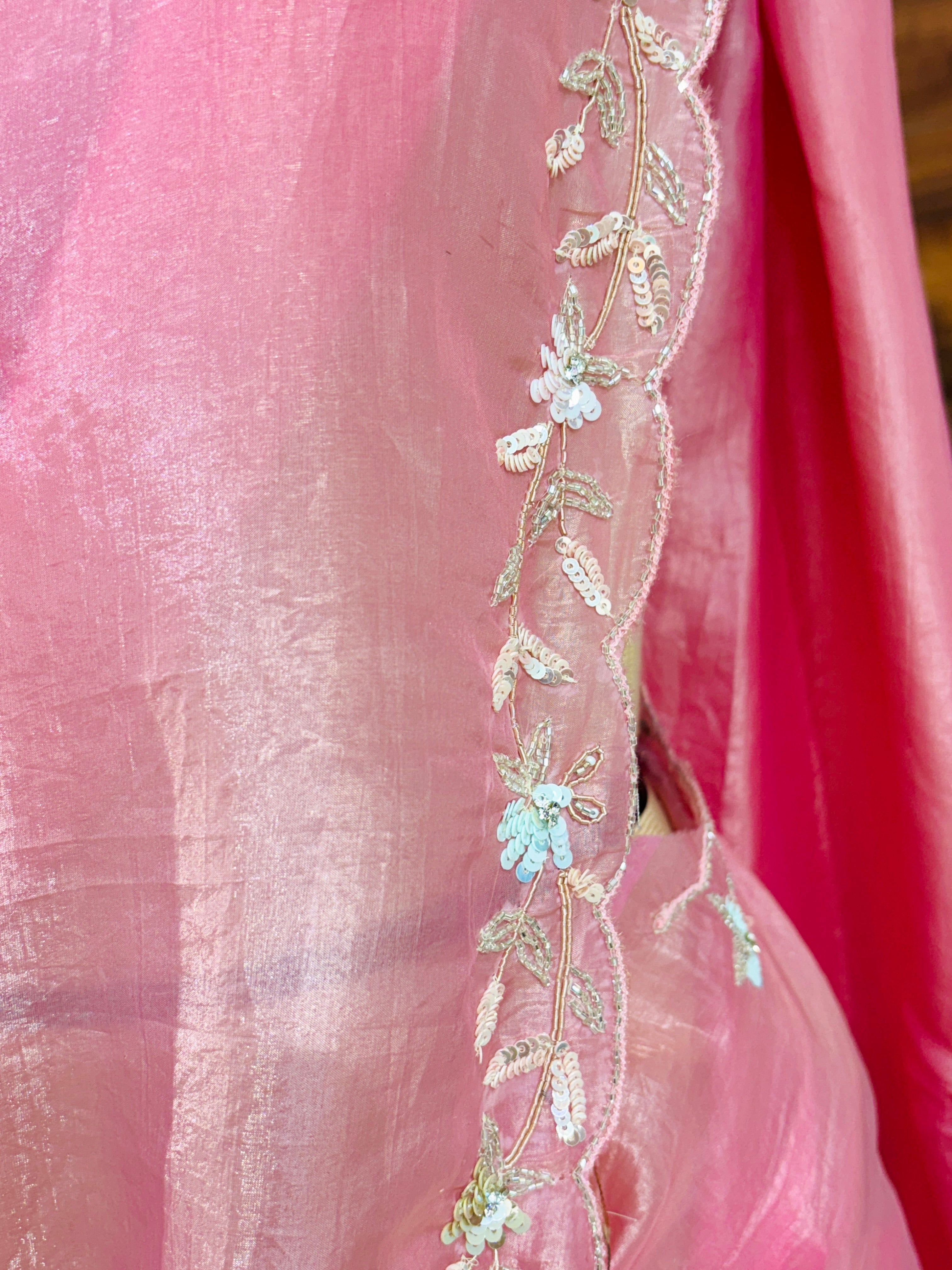 Light Pink Crepe Tissue Festive Saree