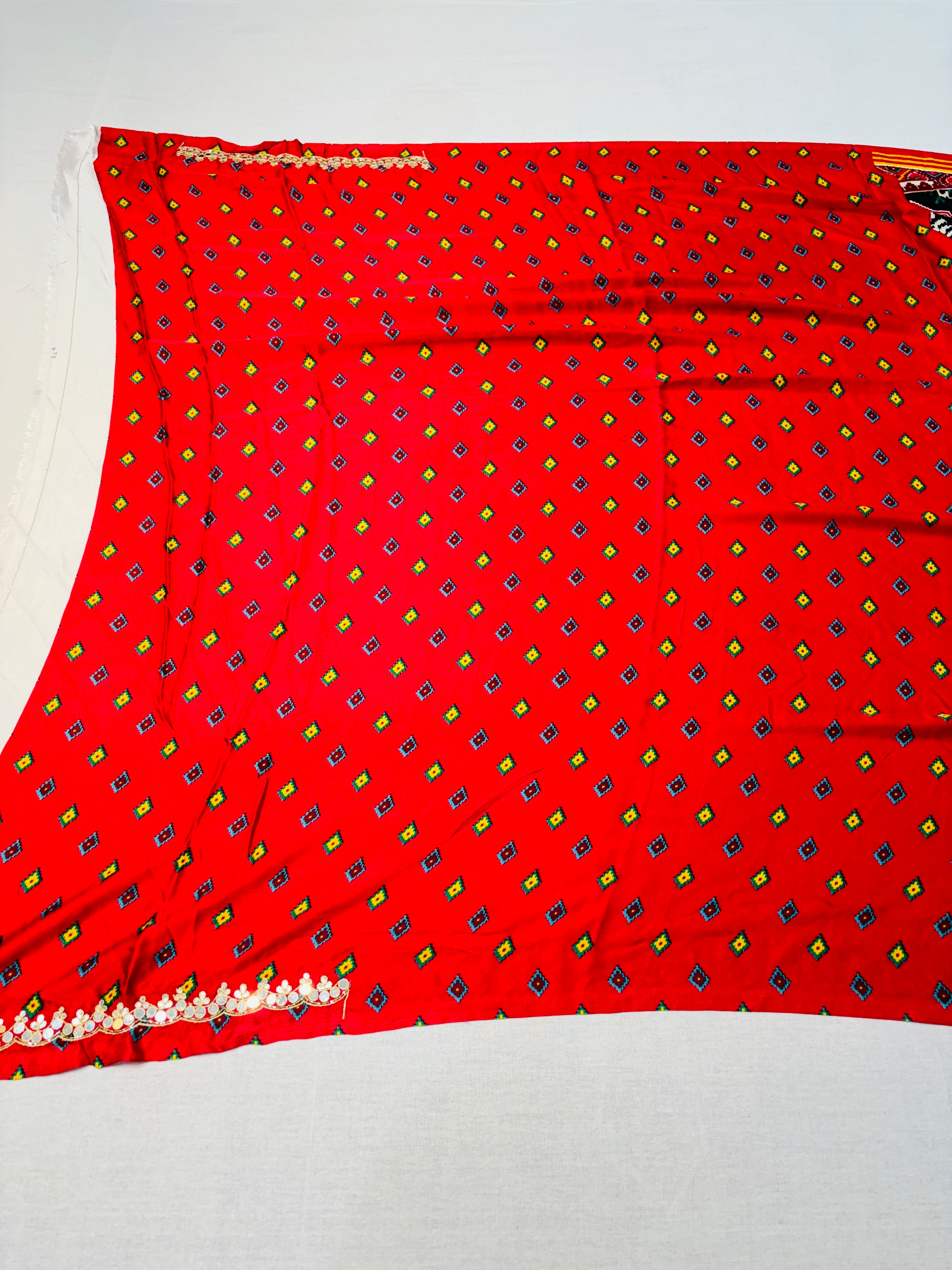 Black & Red Patola Silk Saree With Zari Pallu