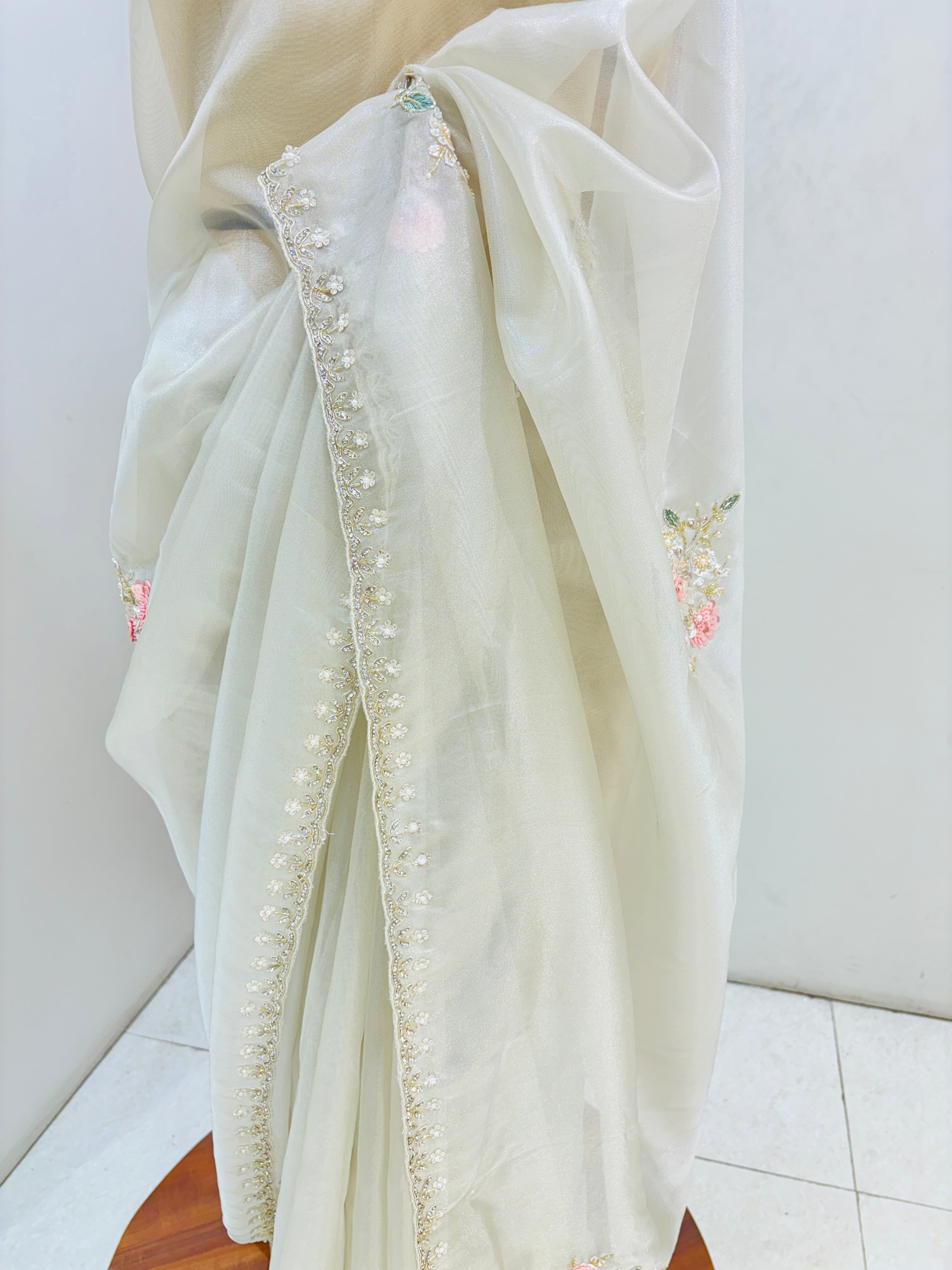 White Designer Tissue Hand Work Saree