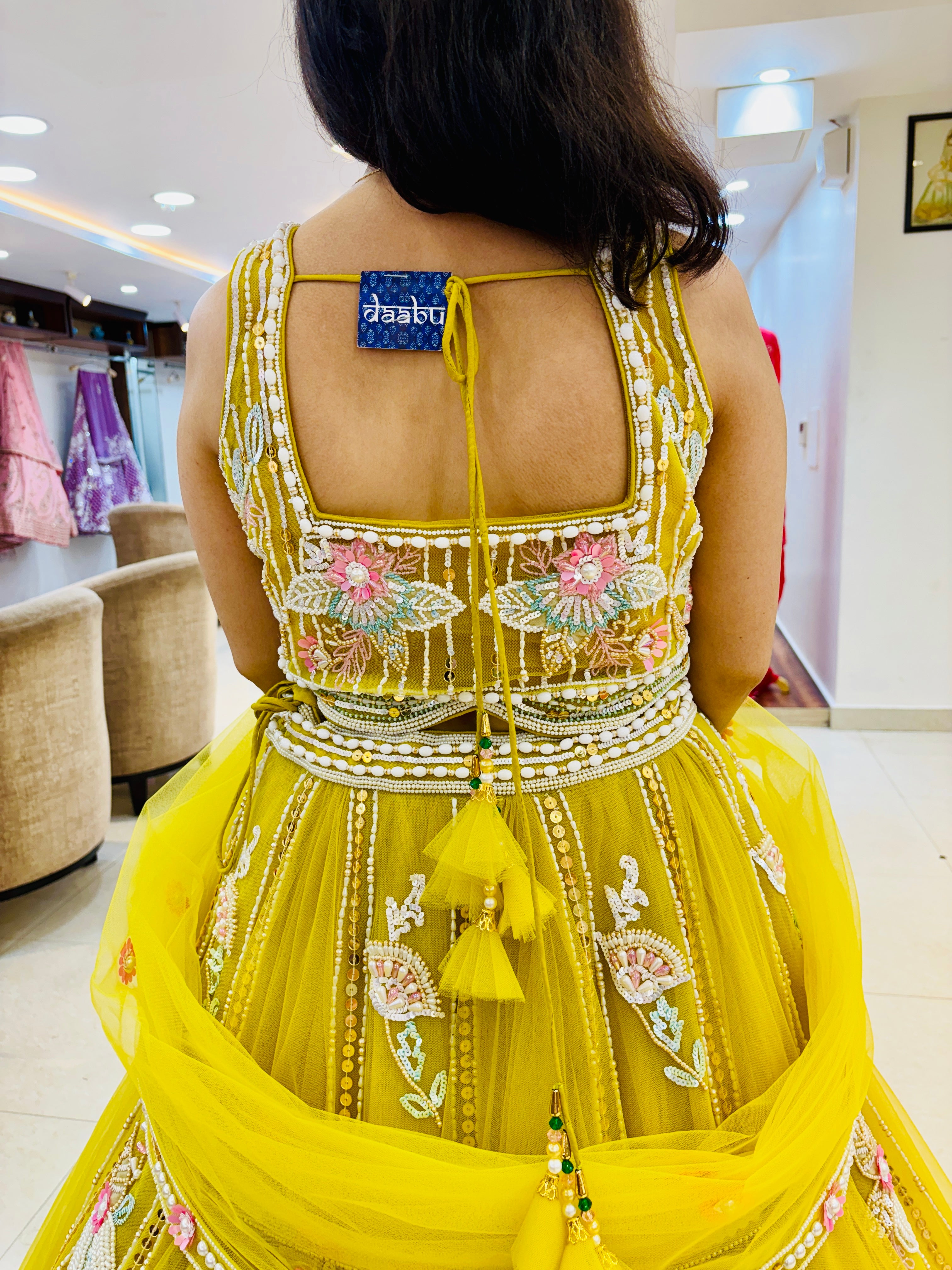 Yellow Organza Festive Designer Lehenga