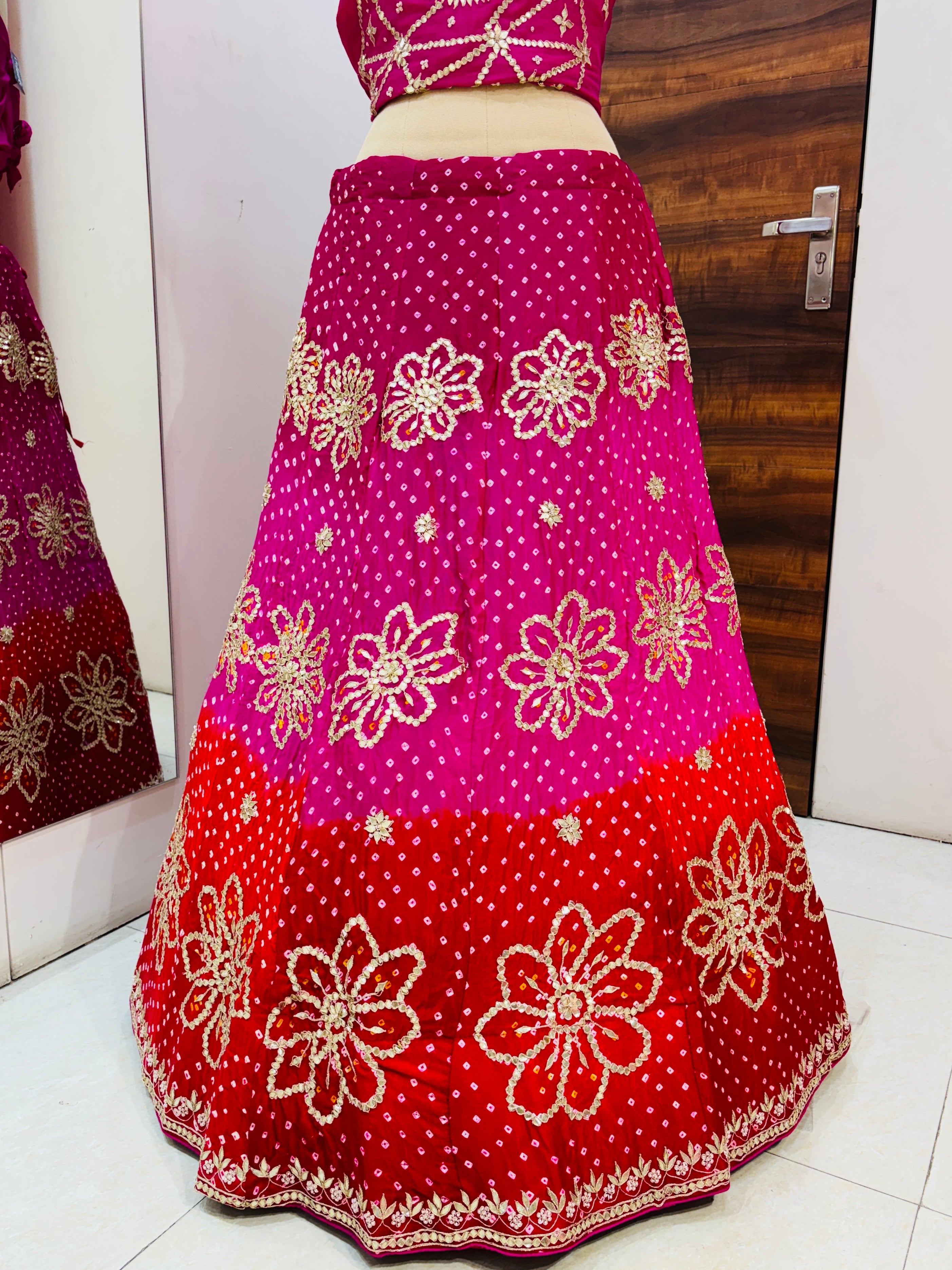 Red & Pink Georgette Bandhej Lehenga