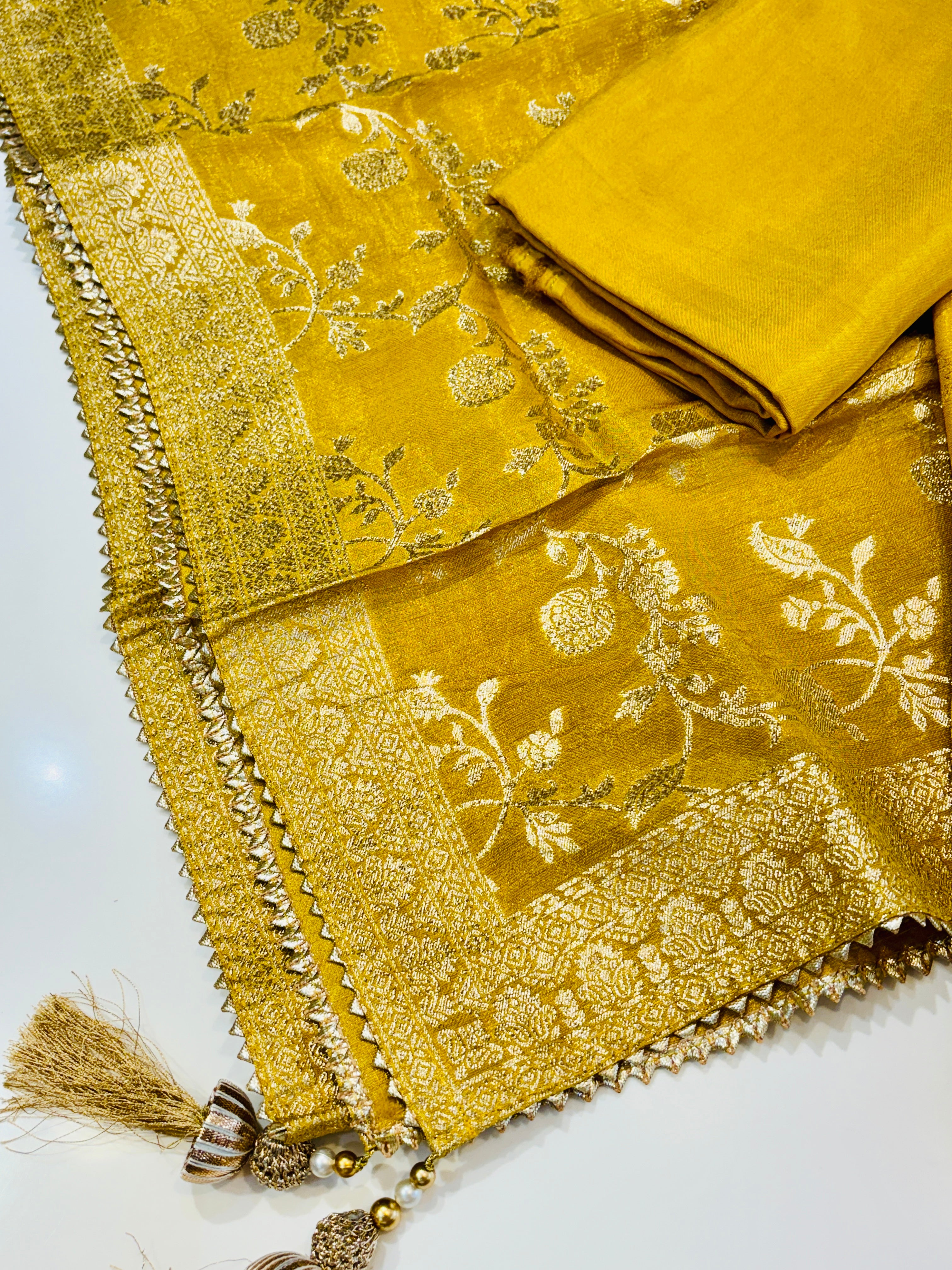 Yellow Banarasi Silk Zari Work Dress Material