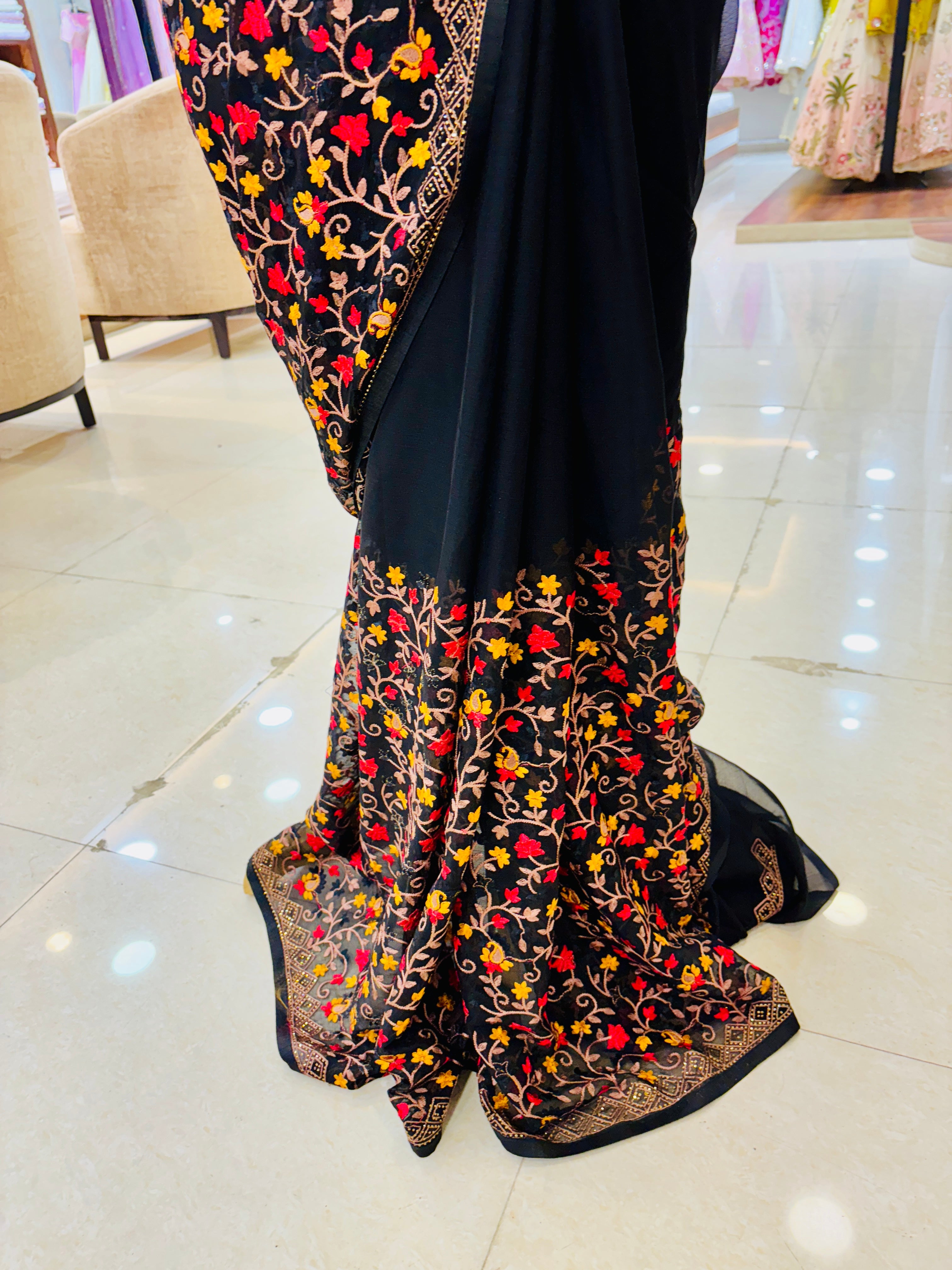 Black Kashmiri Woven Georgette Saree