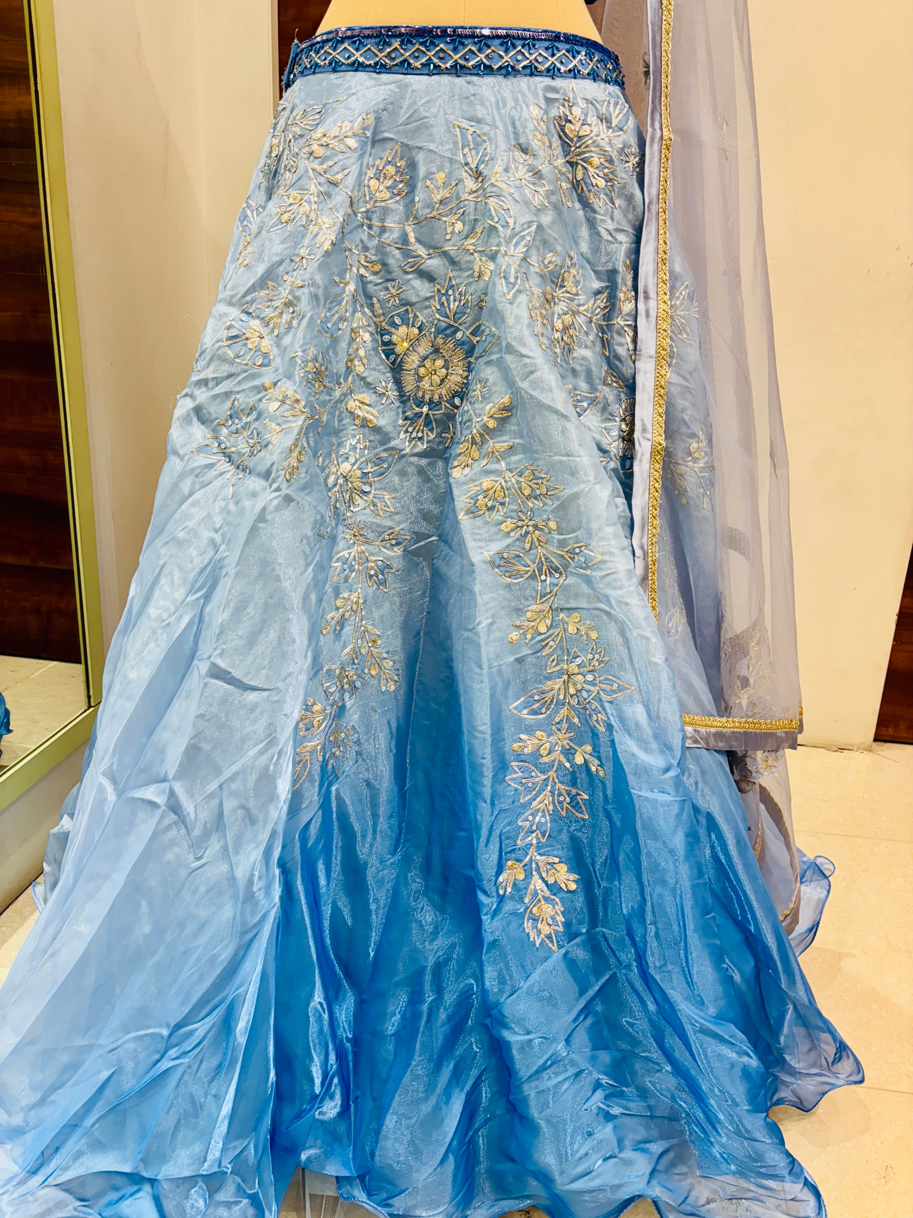 Shaded Blue Tissue Designer Lehenga