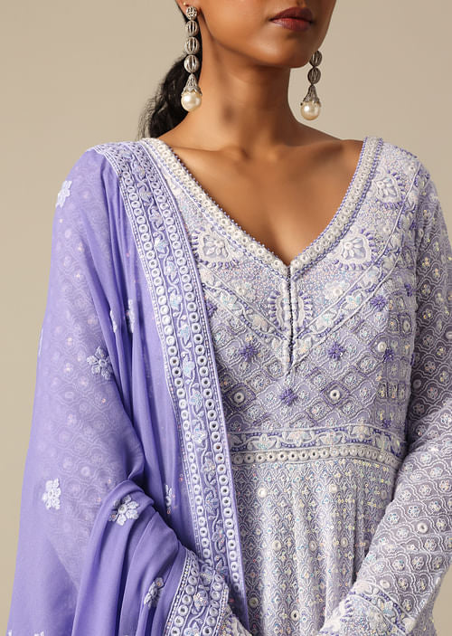 Purple Ombre Chikankari Gown