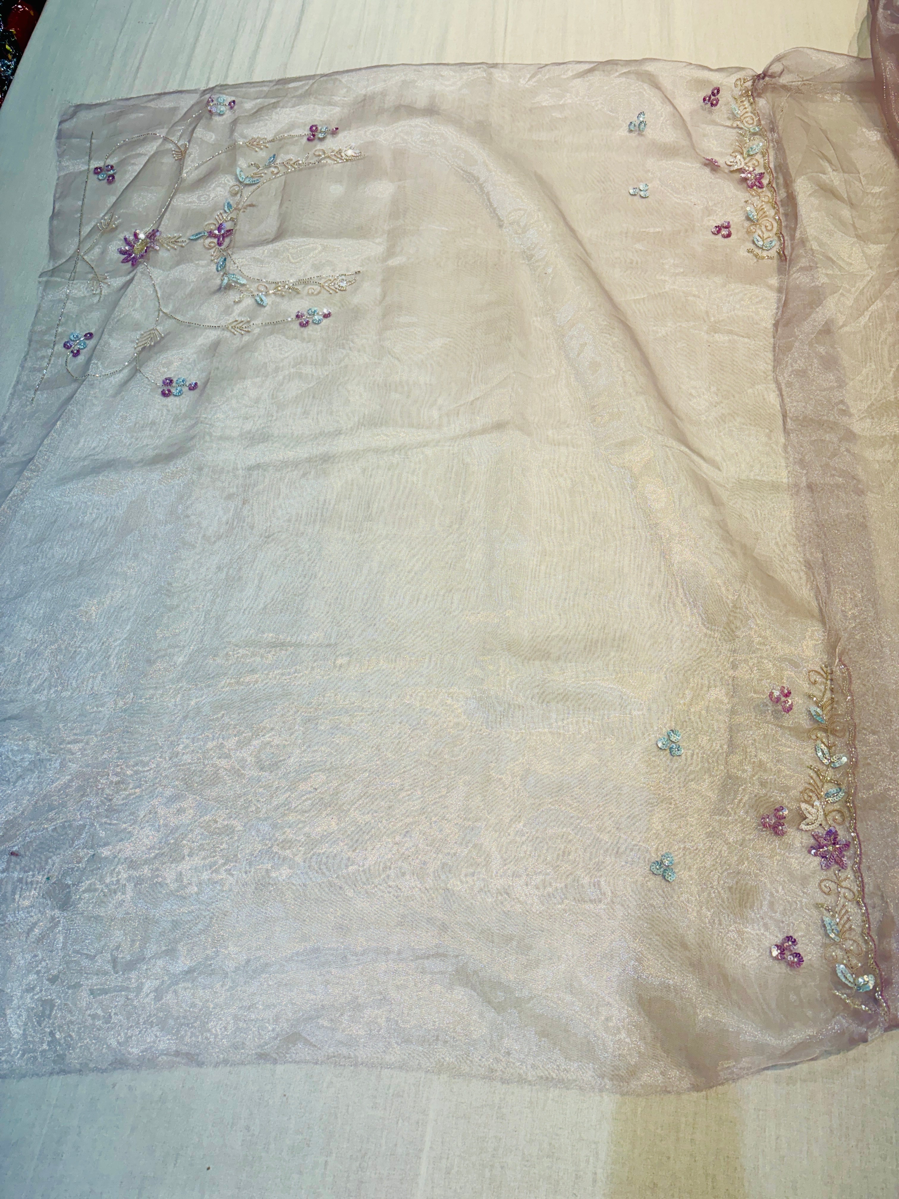 Light Purple Designer Tissue Hand Work Saree