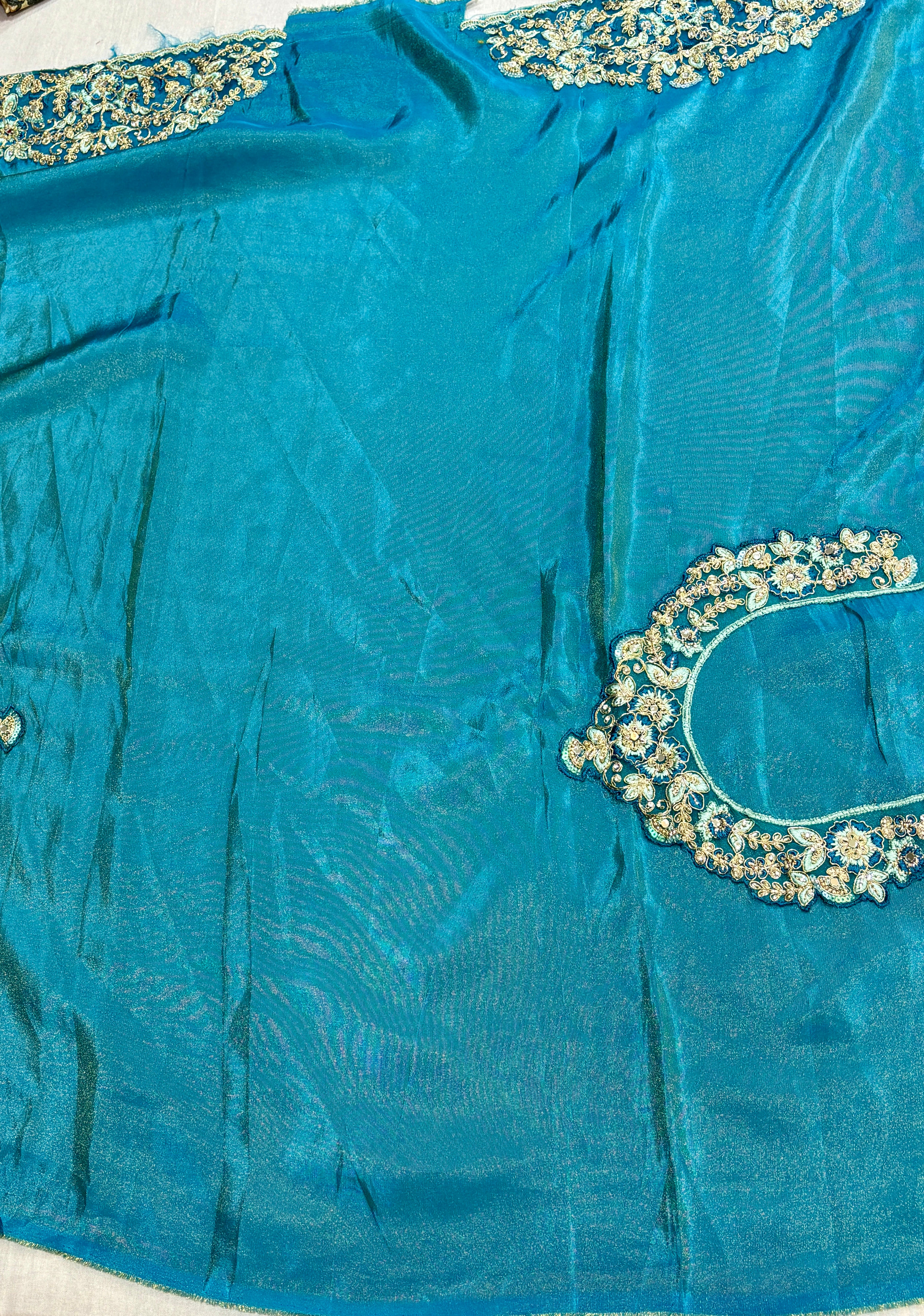 Shaded Blue Banarasi Silk Embroidery Work Saree