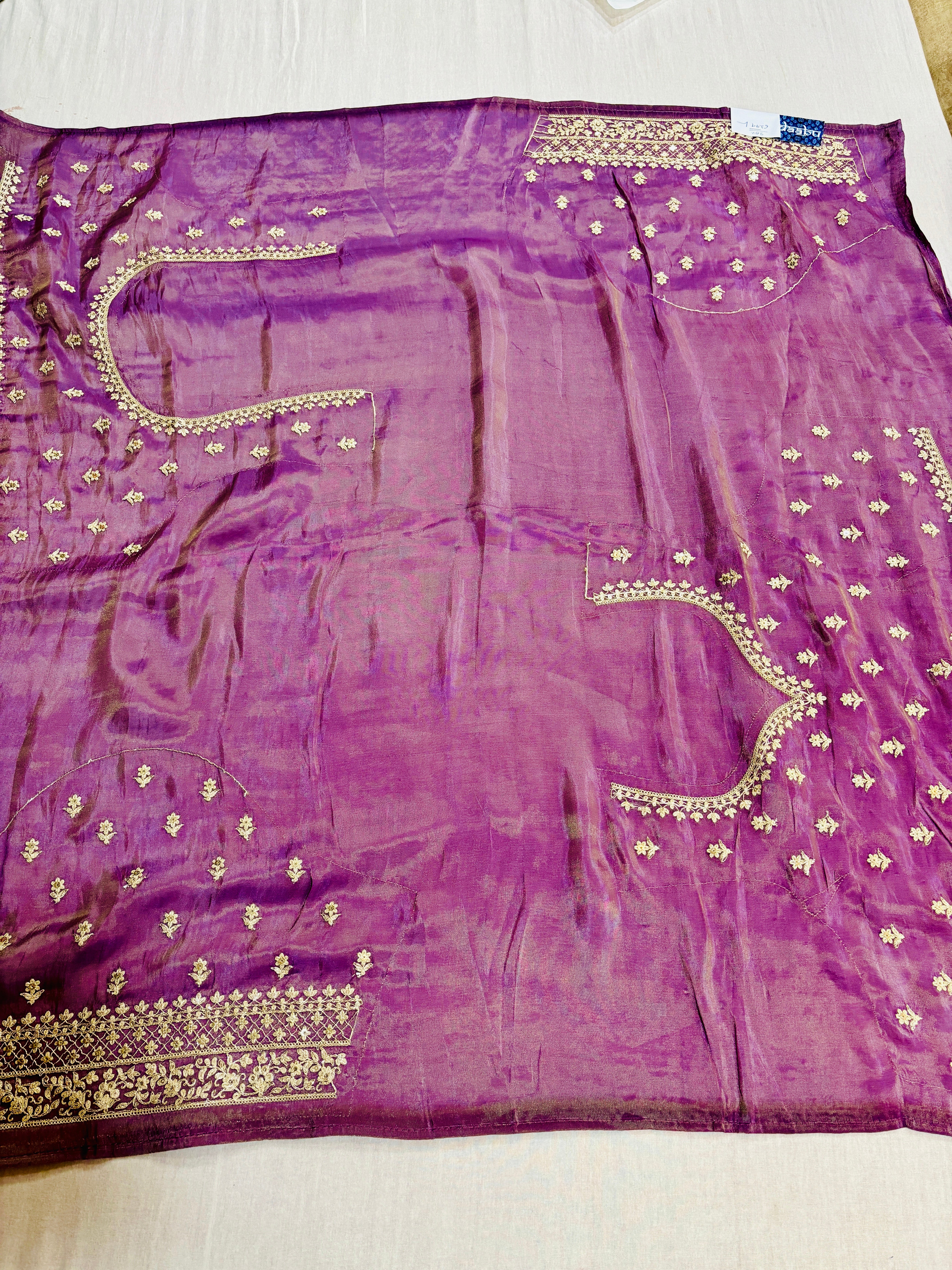 Purple Hand Embroidered Tissue Saree