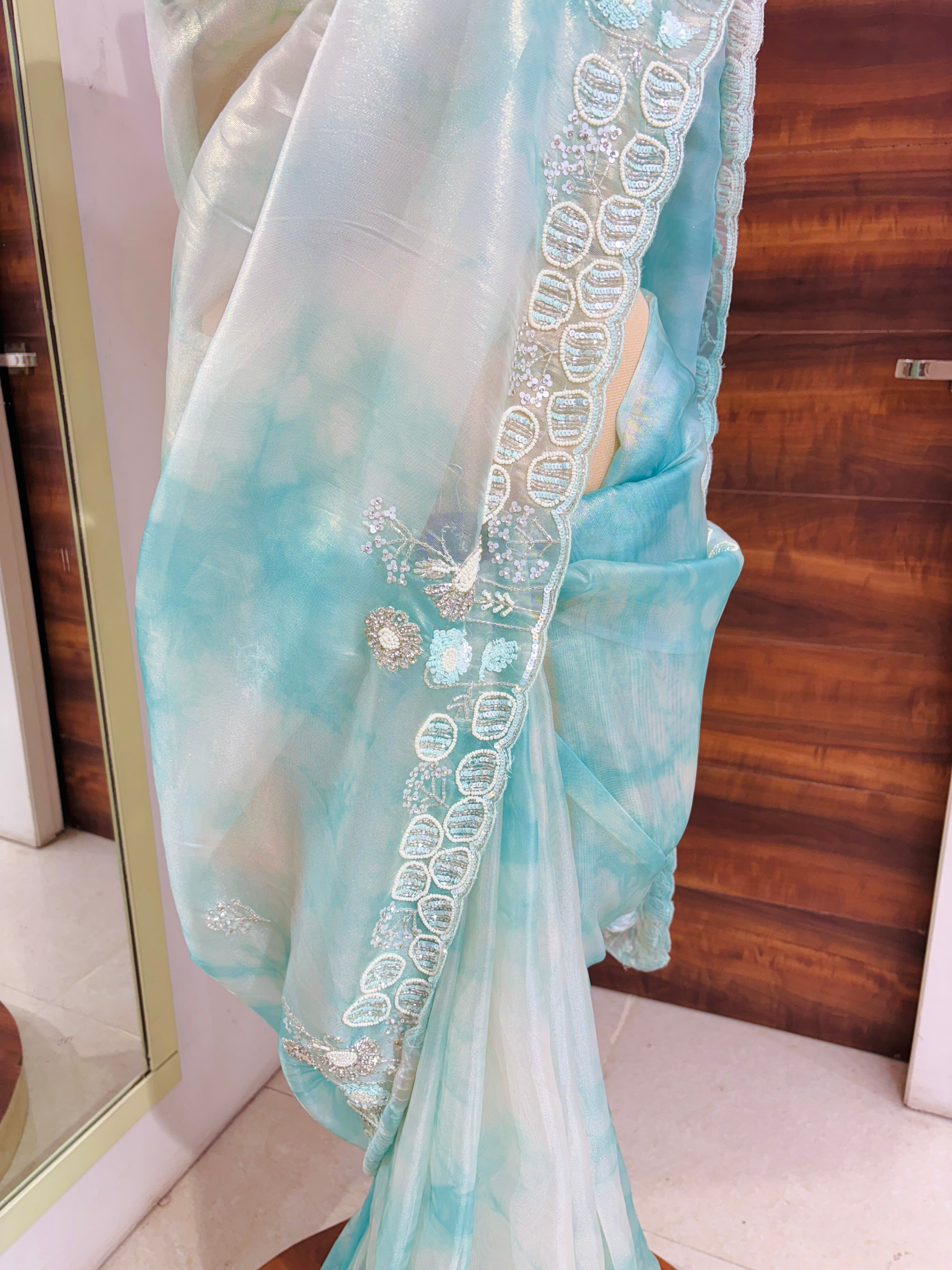 Shibori blue Tissue Festive Saree