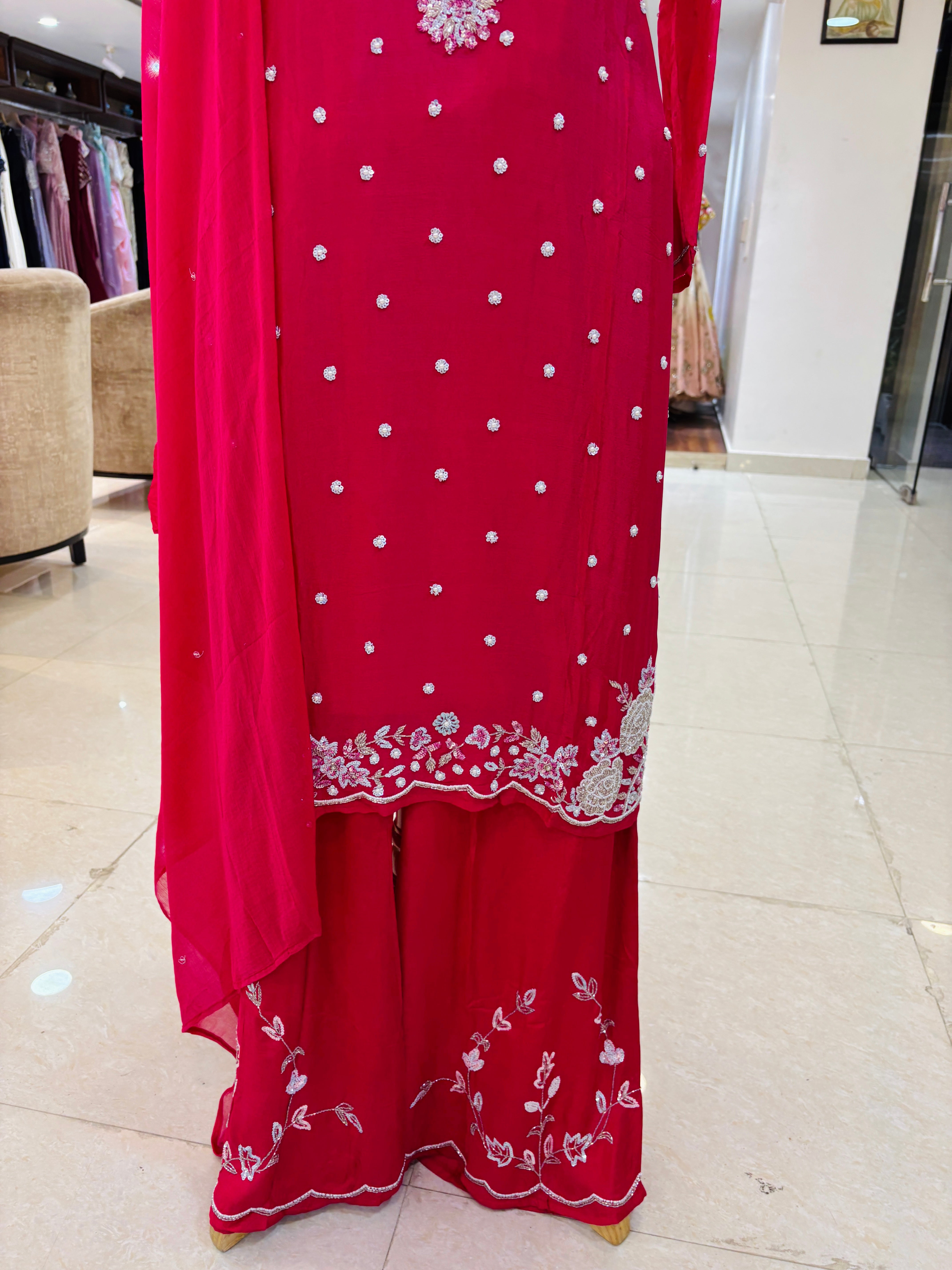 Dark Pink Hand Work Salwar Suit With Dupatta