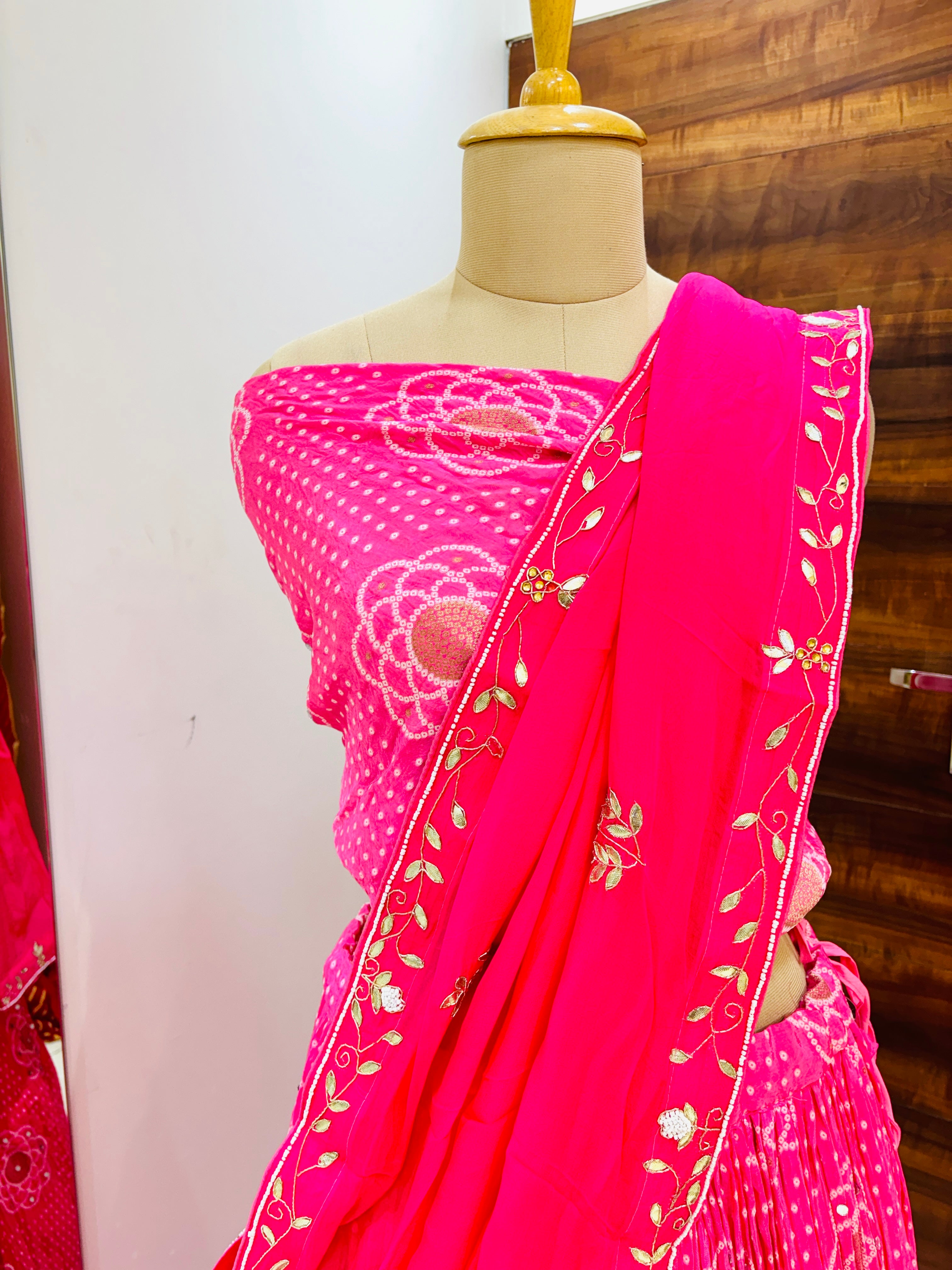 Light Pink Bandhej Silk Lehenga