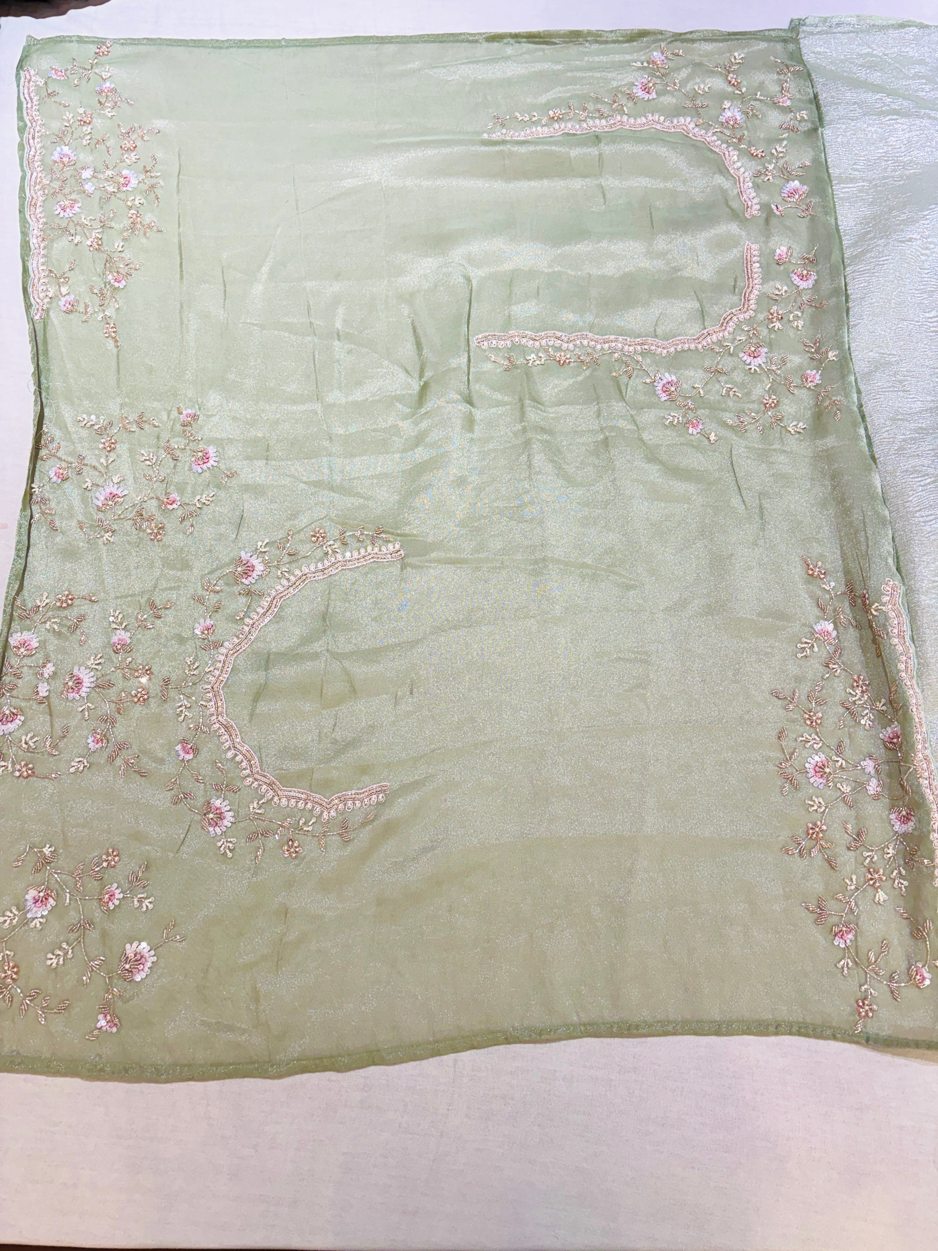 Light Green Tissue Festive Saree