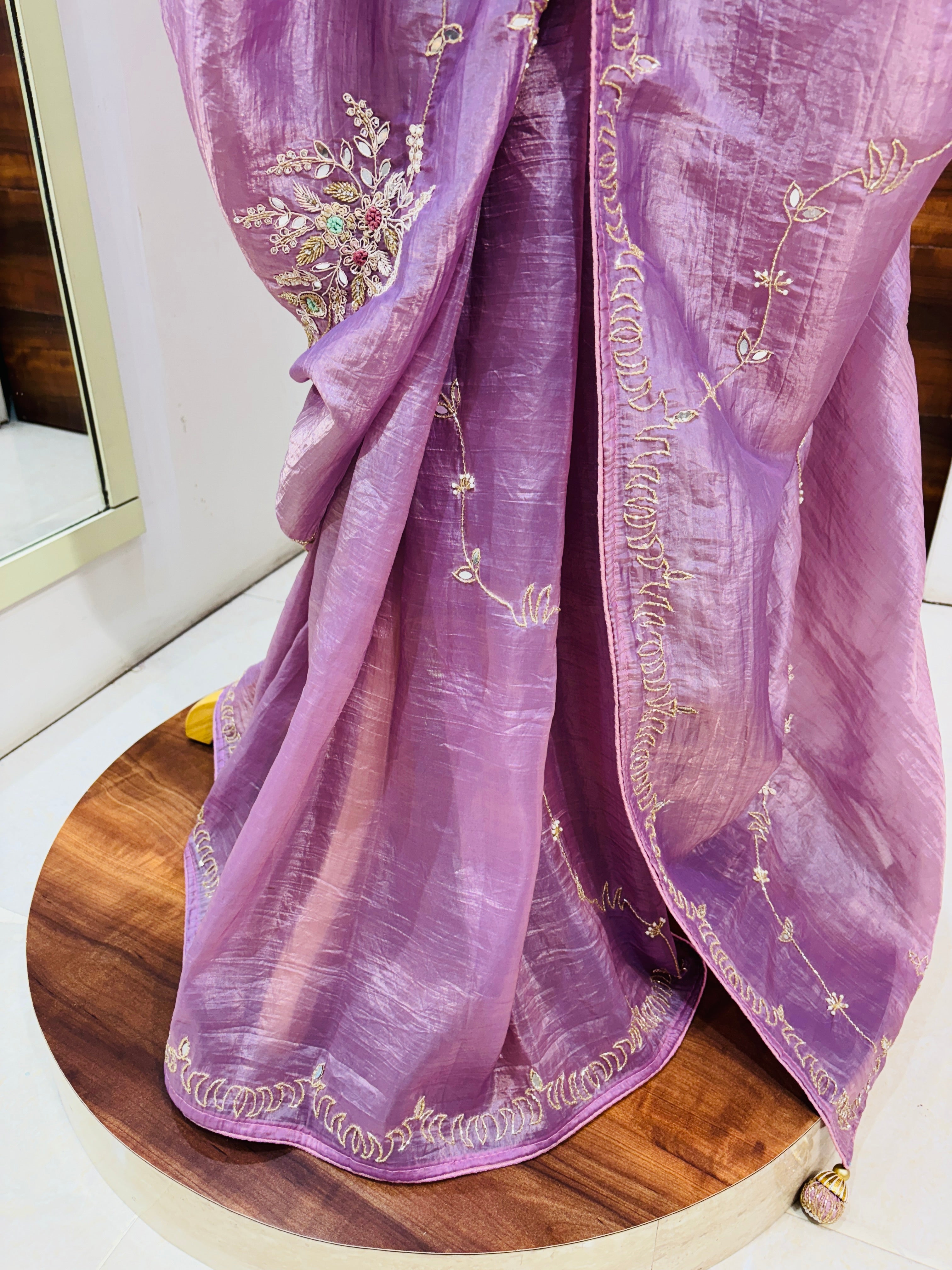 Purple Crushed Tissue Festive Saree