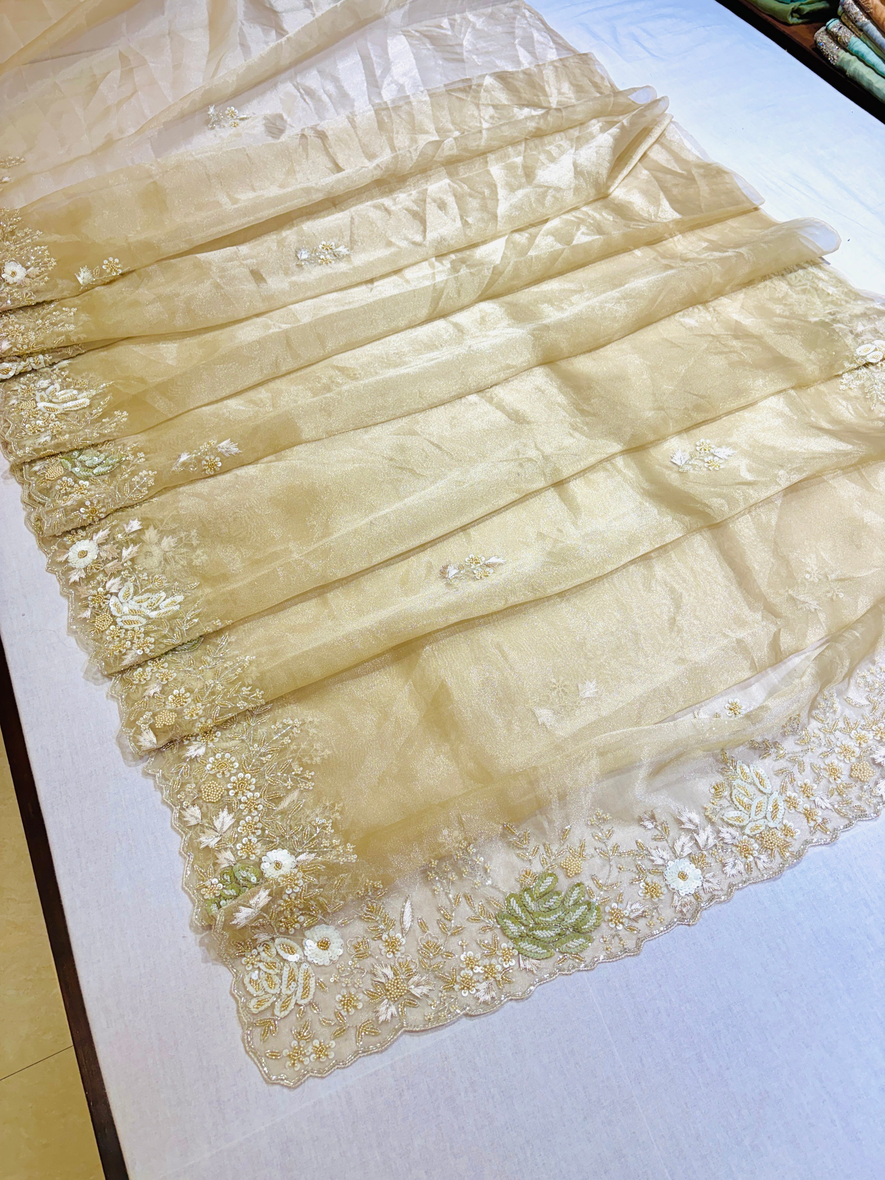 Gold Tissue Designer Hand Work Saree