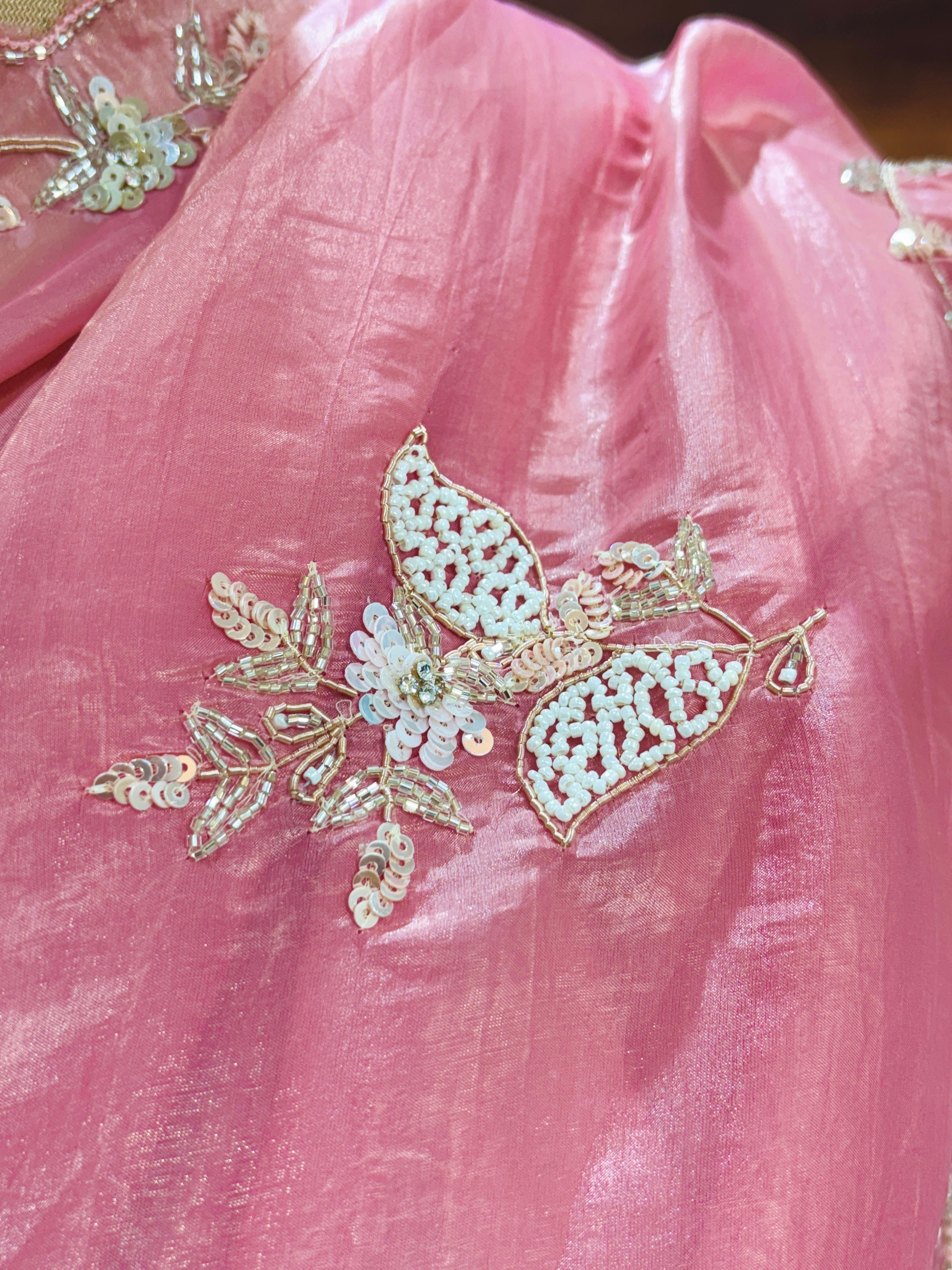 Light Pink Crepe Tissue Festive Saree