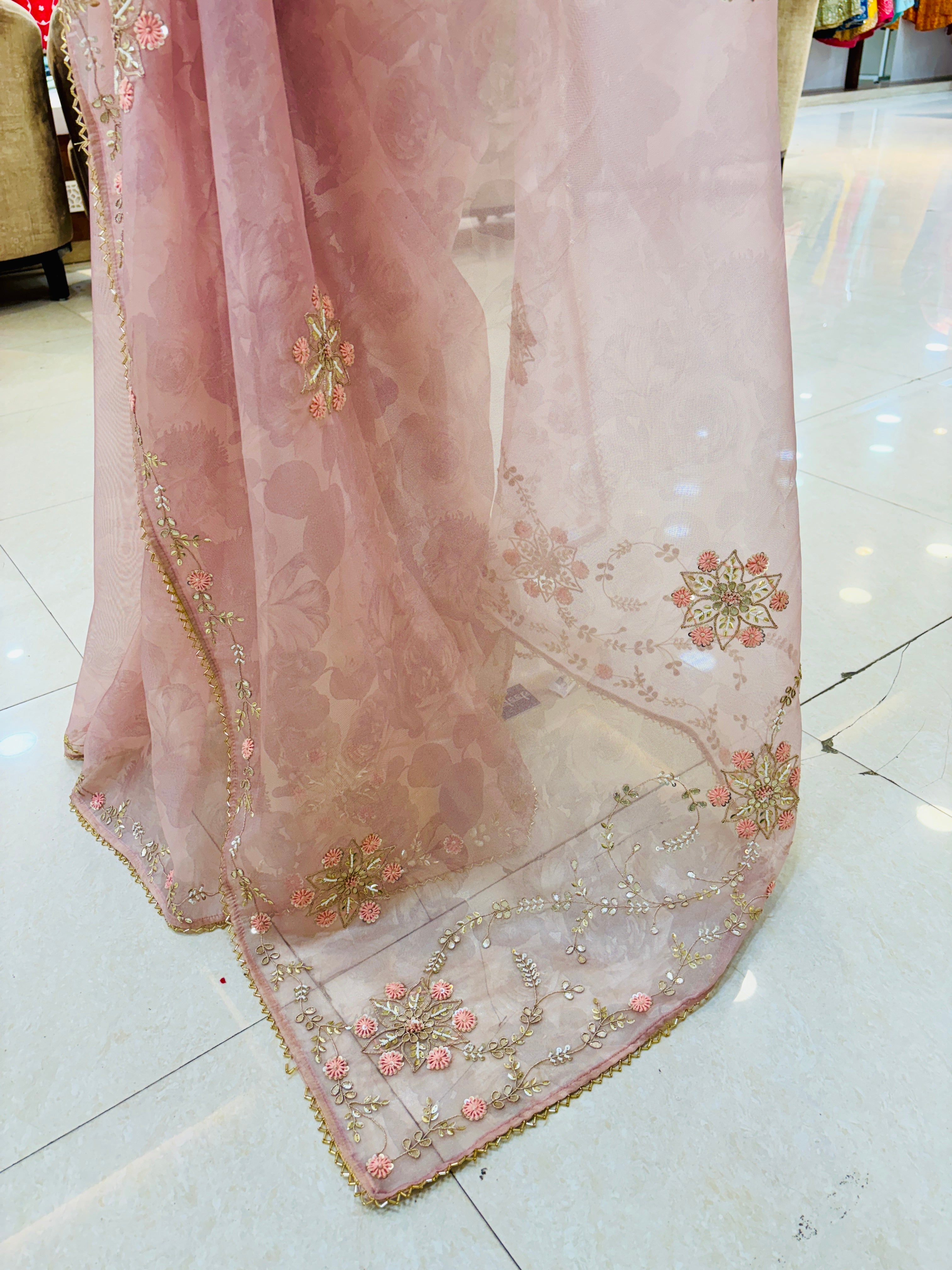 Light Pink Tissue Organza Saree