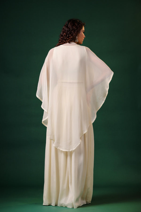 Ivory embellished premium organza silk asymmetrical tunic & Skirt Set