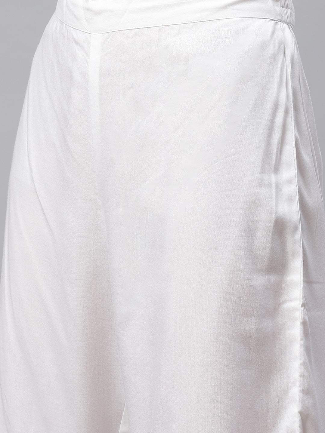 White Hand Block Italian Silk Kurta With Trouser & Dupatta