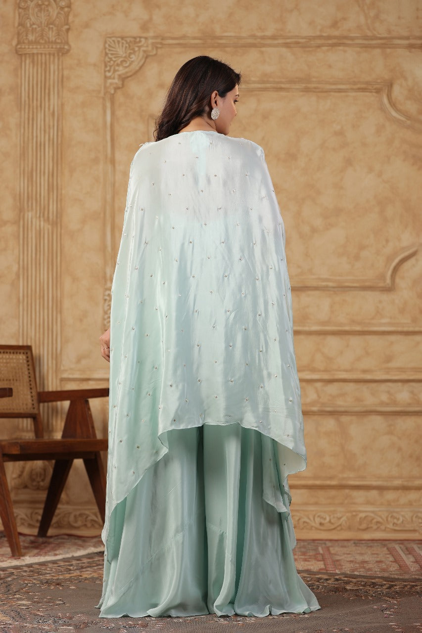 Sea Green Sharara Set with Shrug