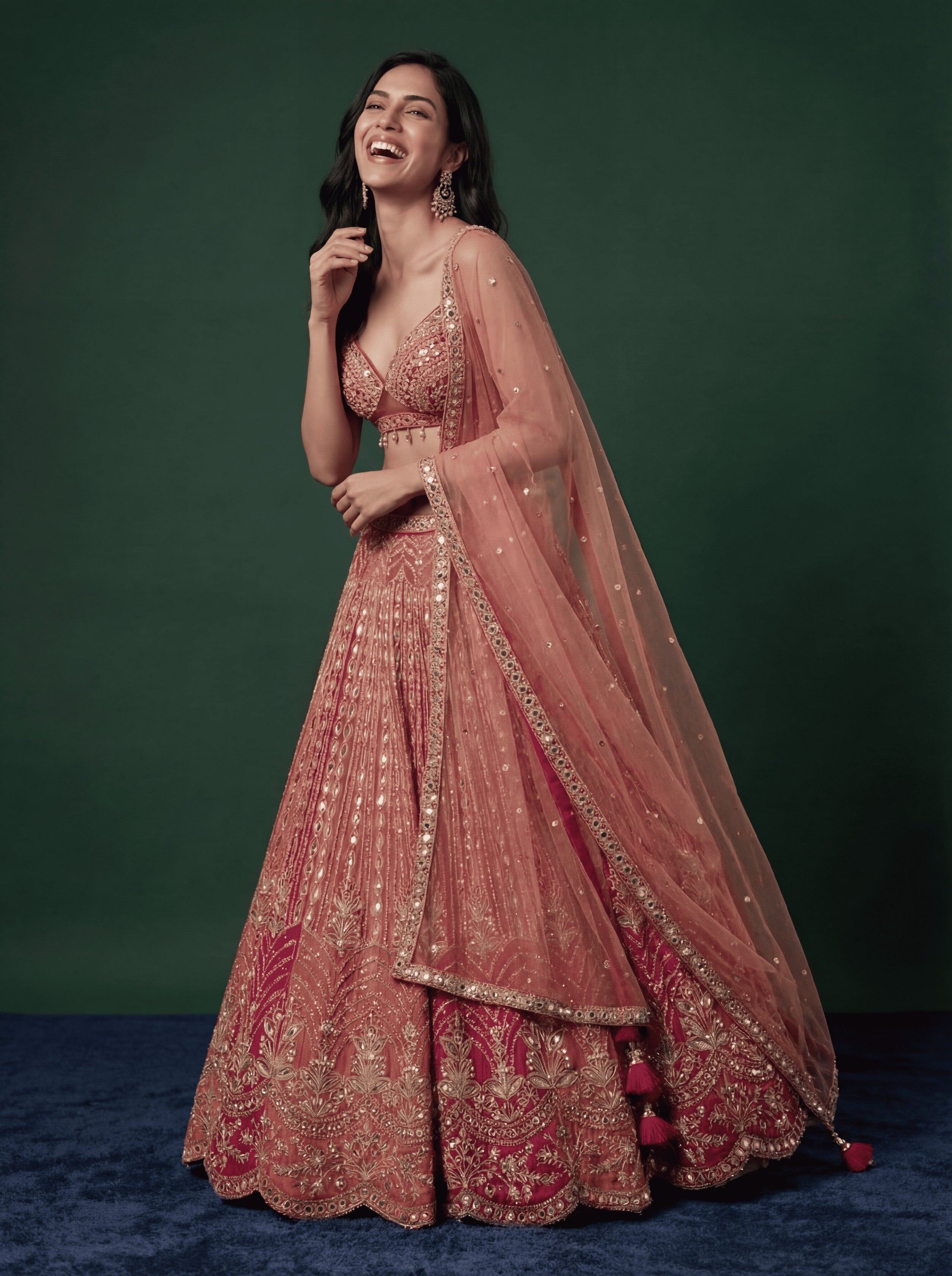 Multicolor Sequinned Net Designer Lehenga