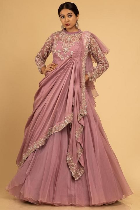 Baby Pink Organza Skirt Top With Attached Dupatta