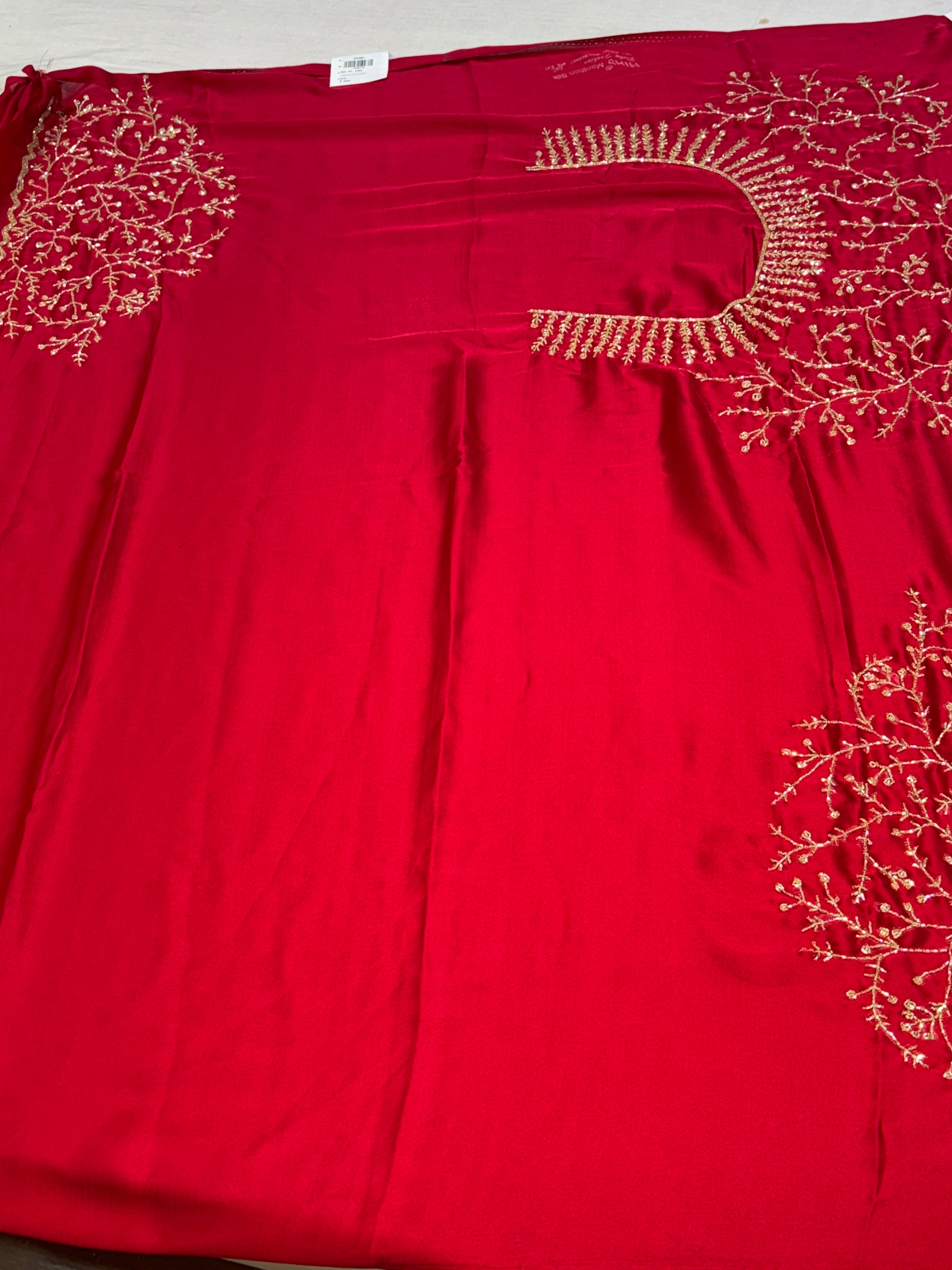 Apple Red Plain Festive Saree