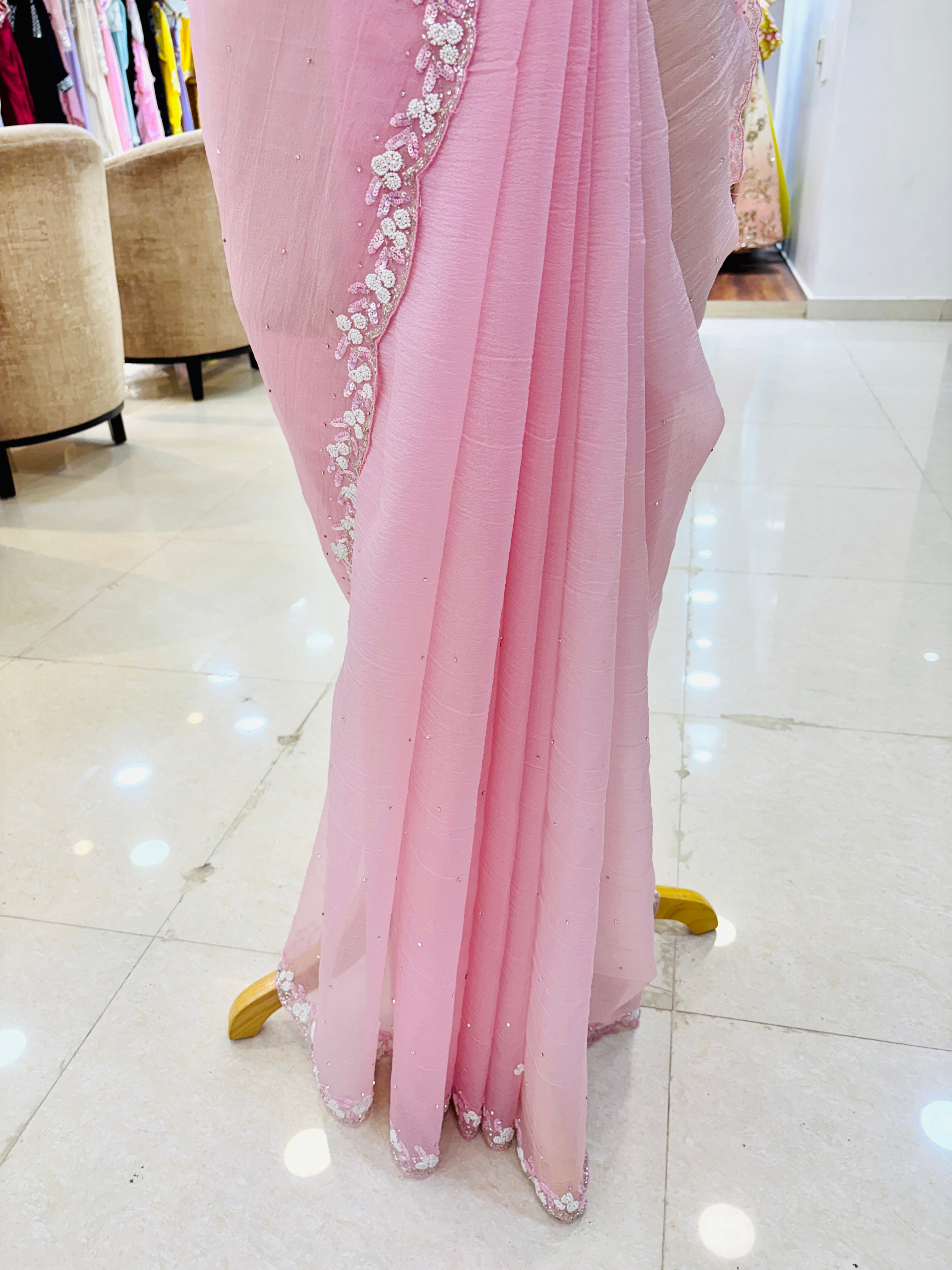 Light Pink Crushed Tissue Designer Saree