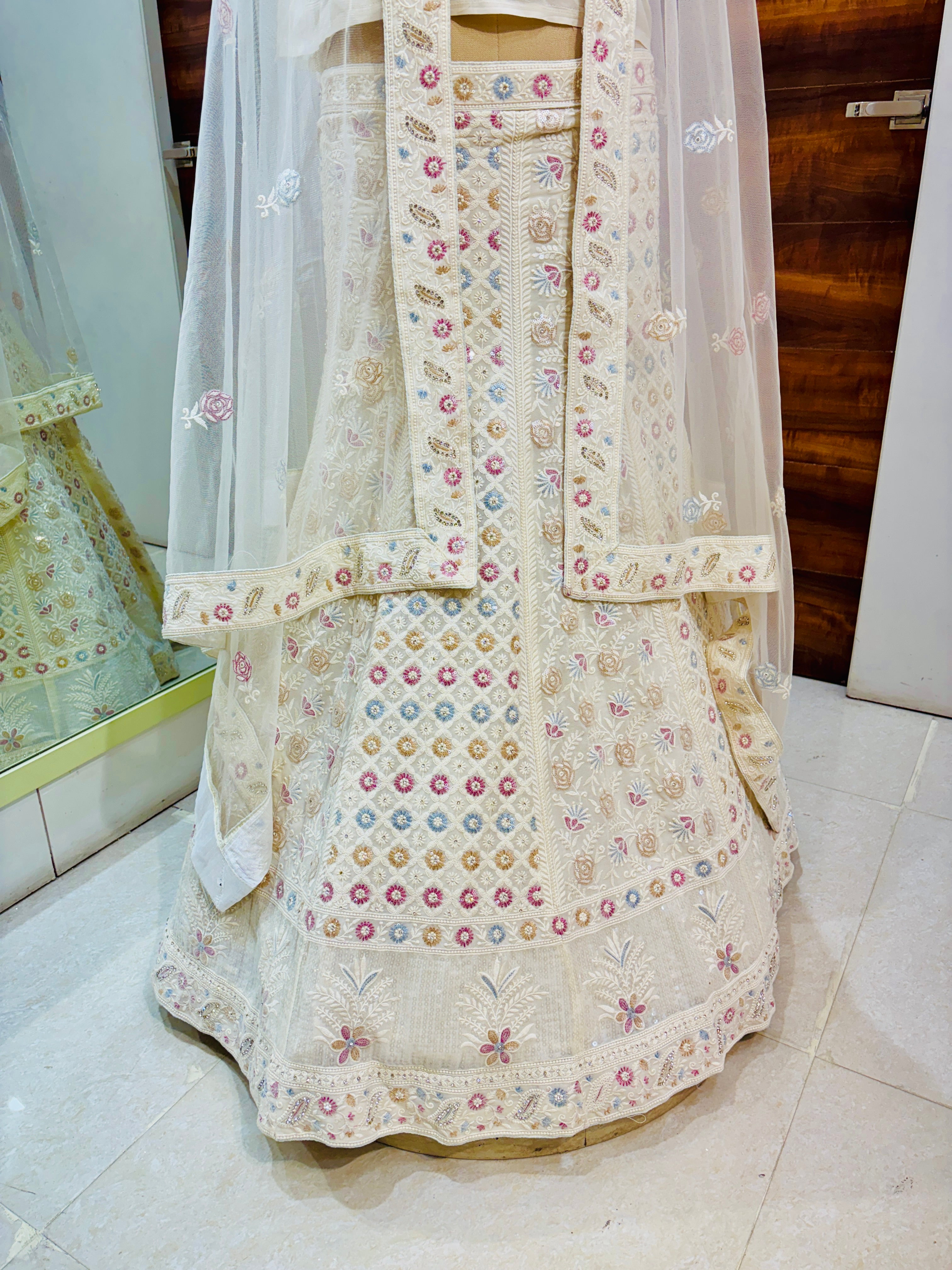 White Embroidered Designer Net Lehenga