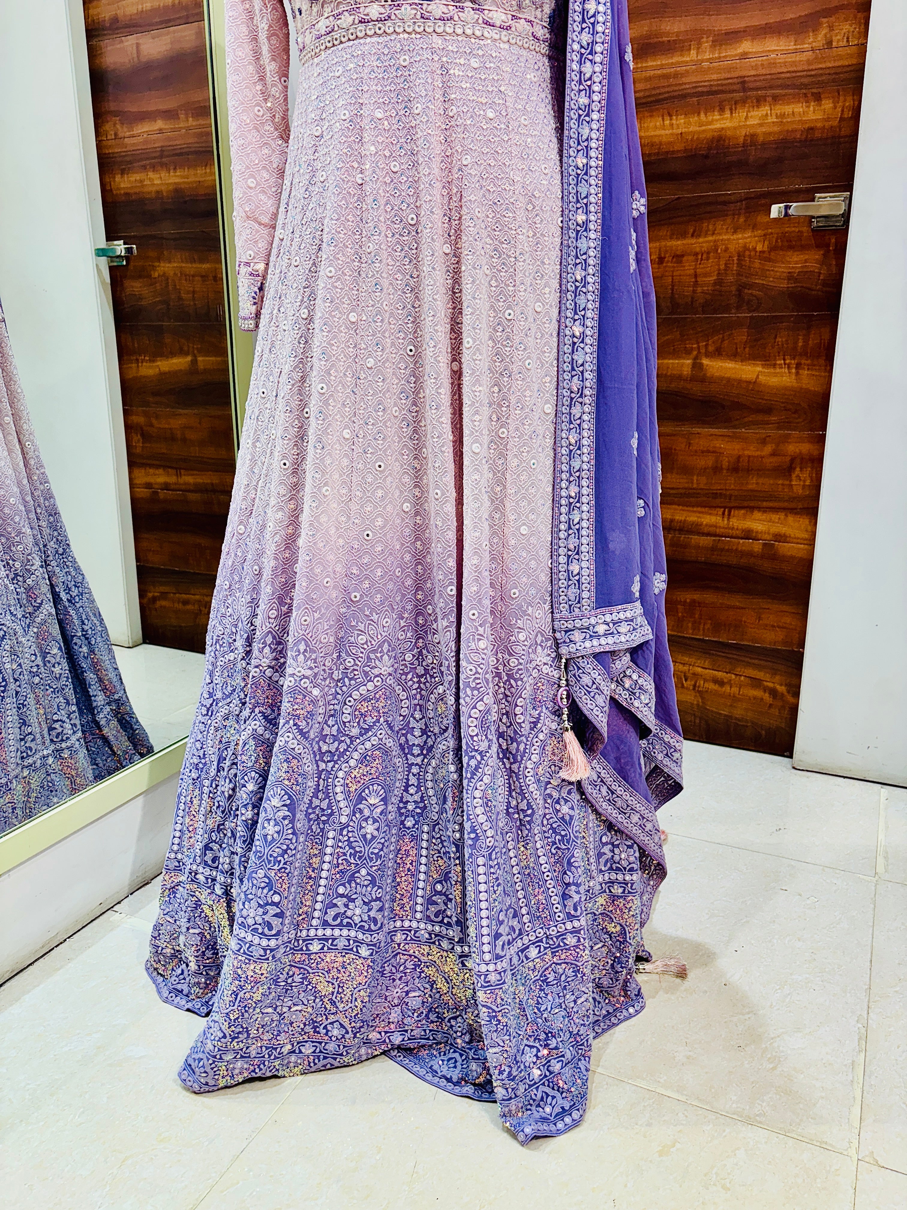 Purple Ombre Chikankari Gown