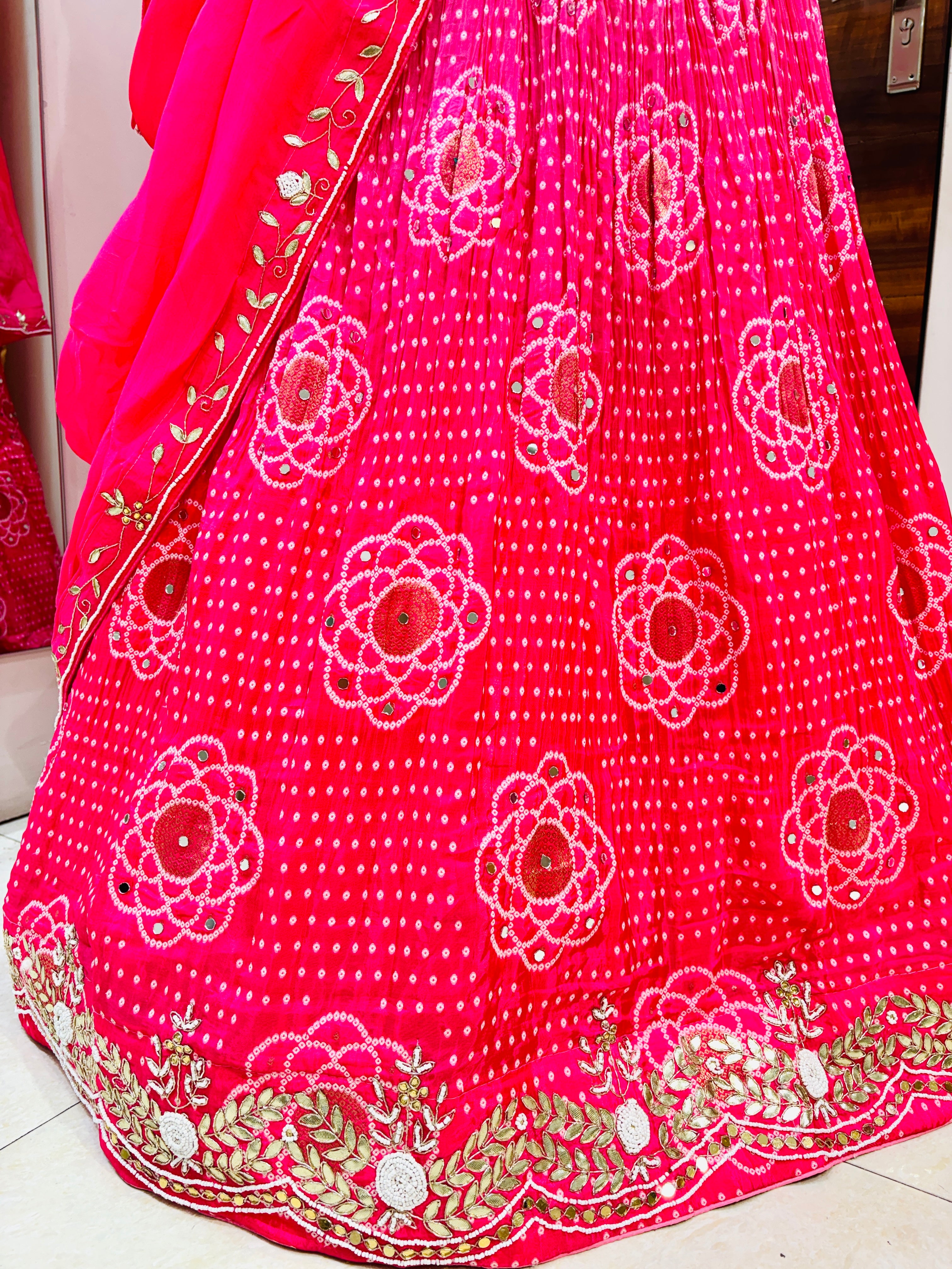 Light Pink Bandhej Silk Lehenga