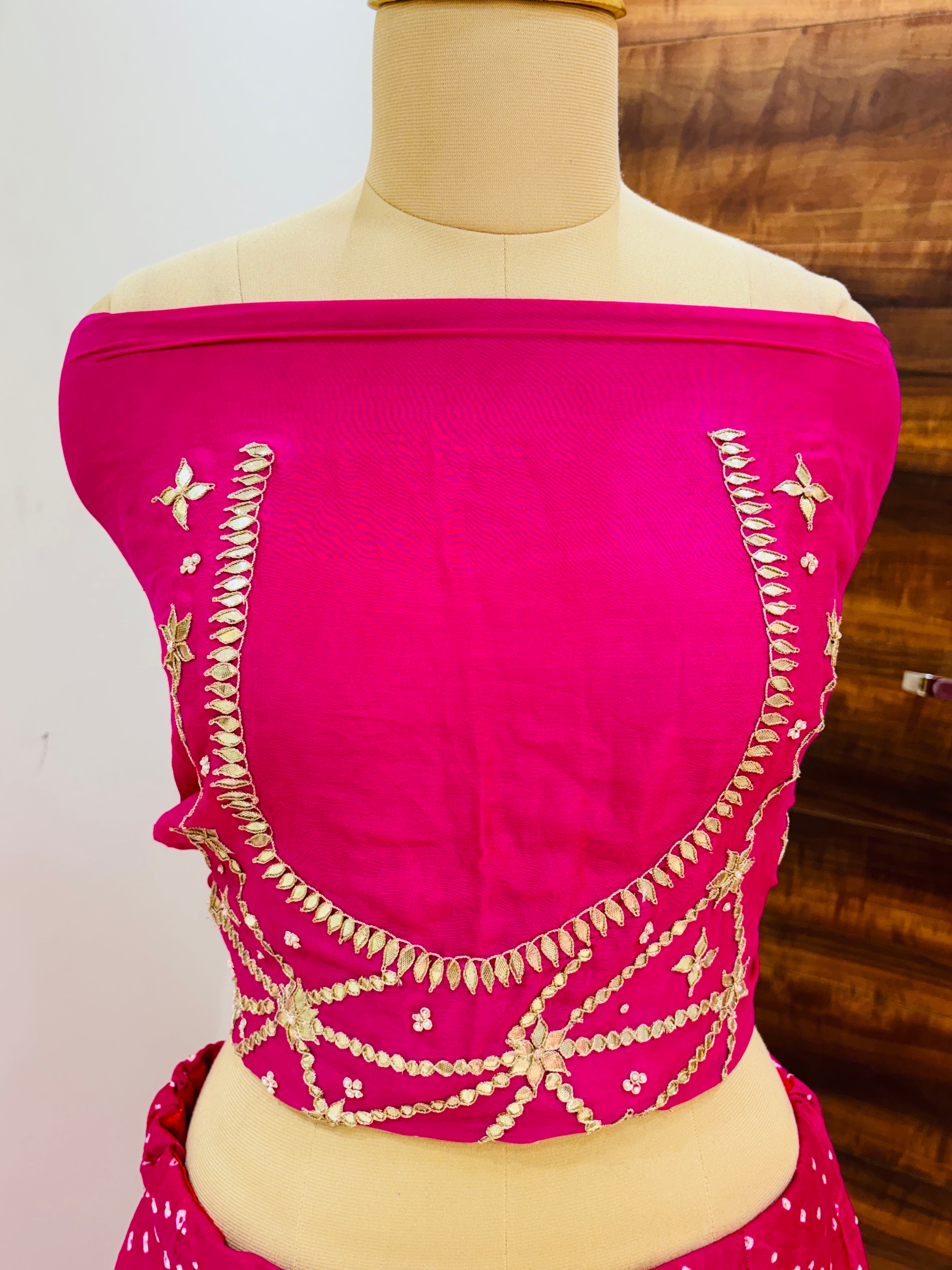 Red & Pink Georgette Bandhej Lehenga