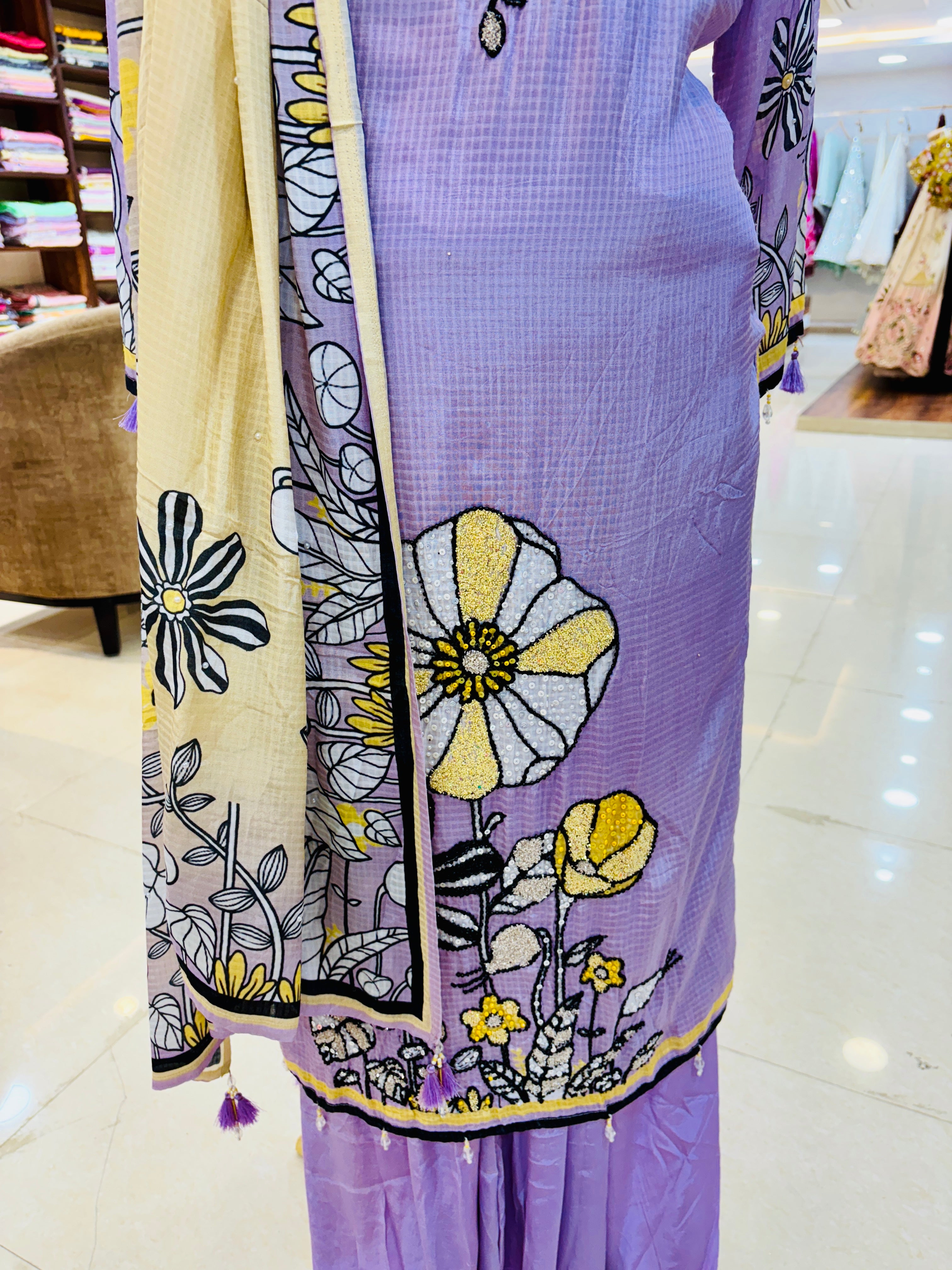 Purple Floral Embellished Salwar Suit With Dupatta